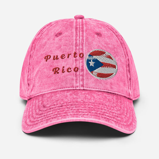 Vintage Cotton Twill Cap - Puerto Rico Baseball with Flag of Puerto Rico