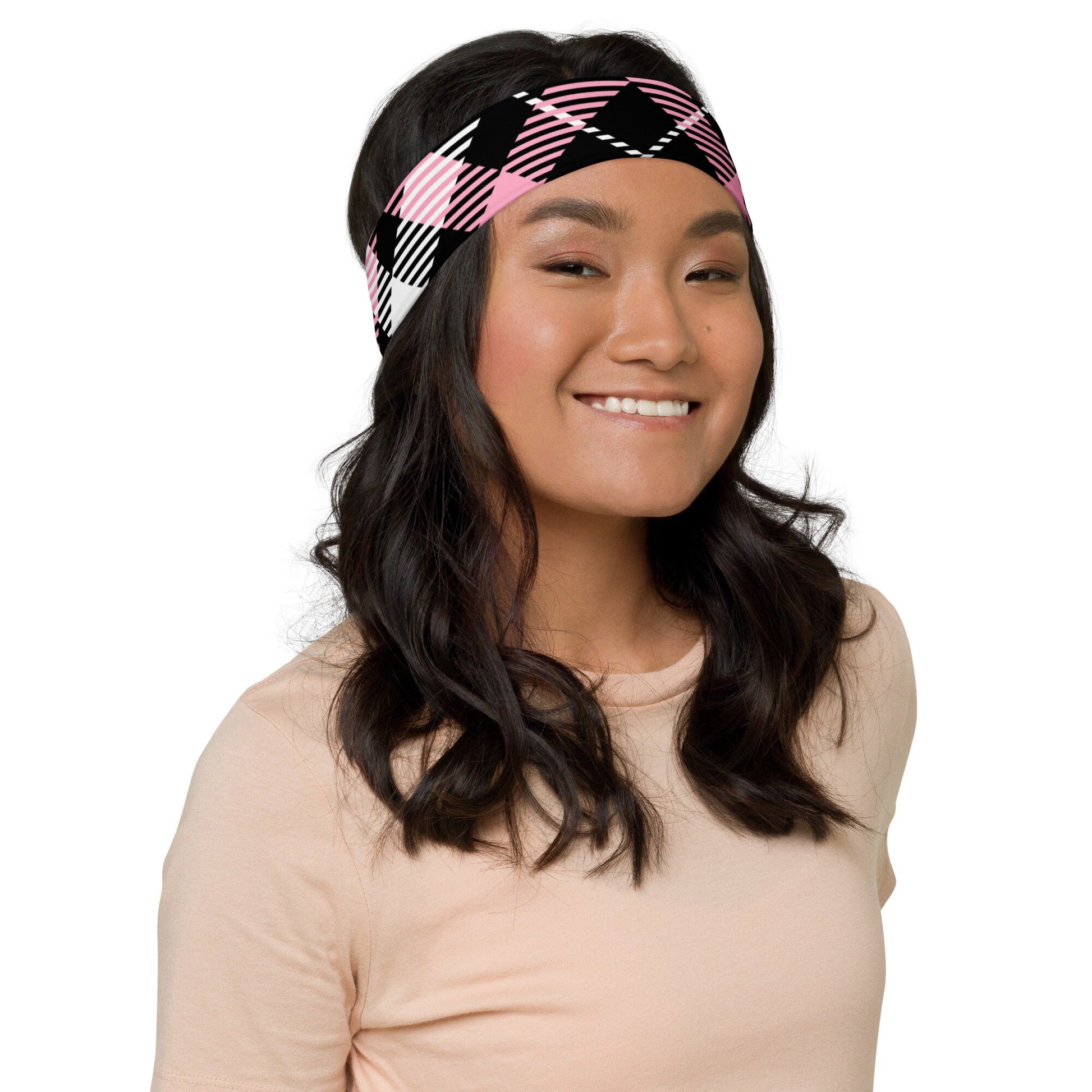 Headband - Pink and Black Plaid