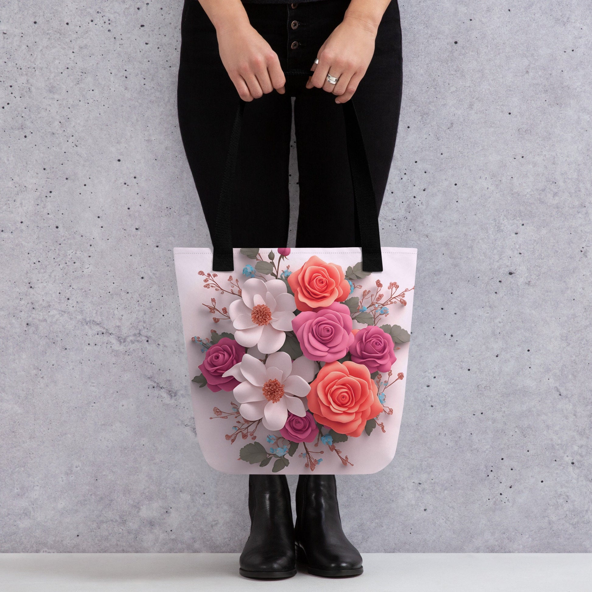 Tote bag - Light Pink Tote with Roses that pop