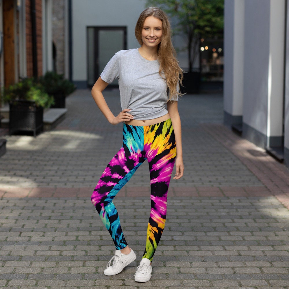 Leggings - Colorful Tie Dye - Black Pink Green Yellow