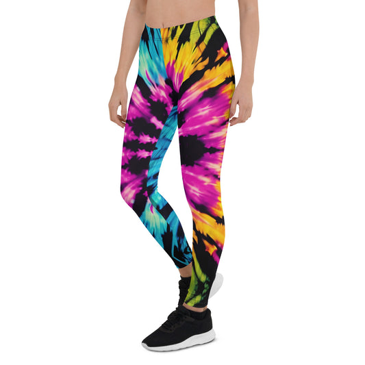 Leggings - Colorful Tie Dye - Black Pink Green Yellow