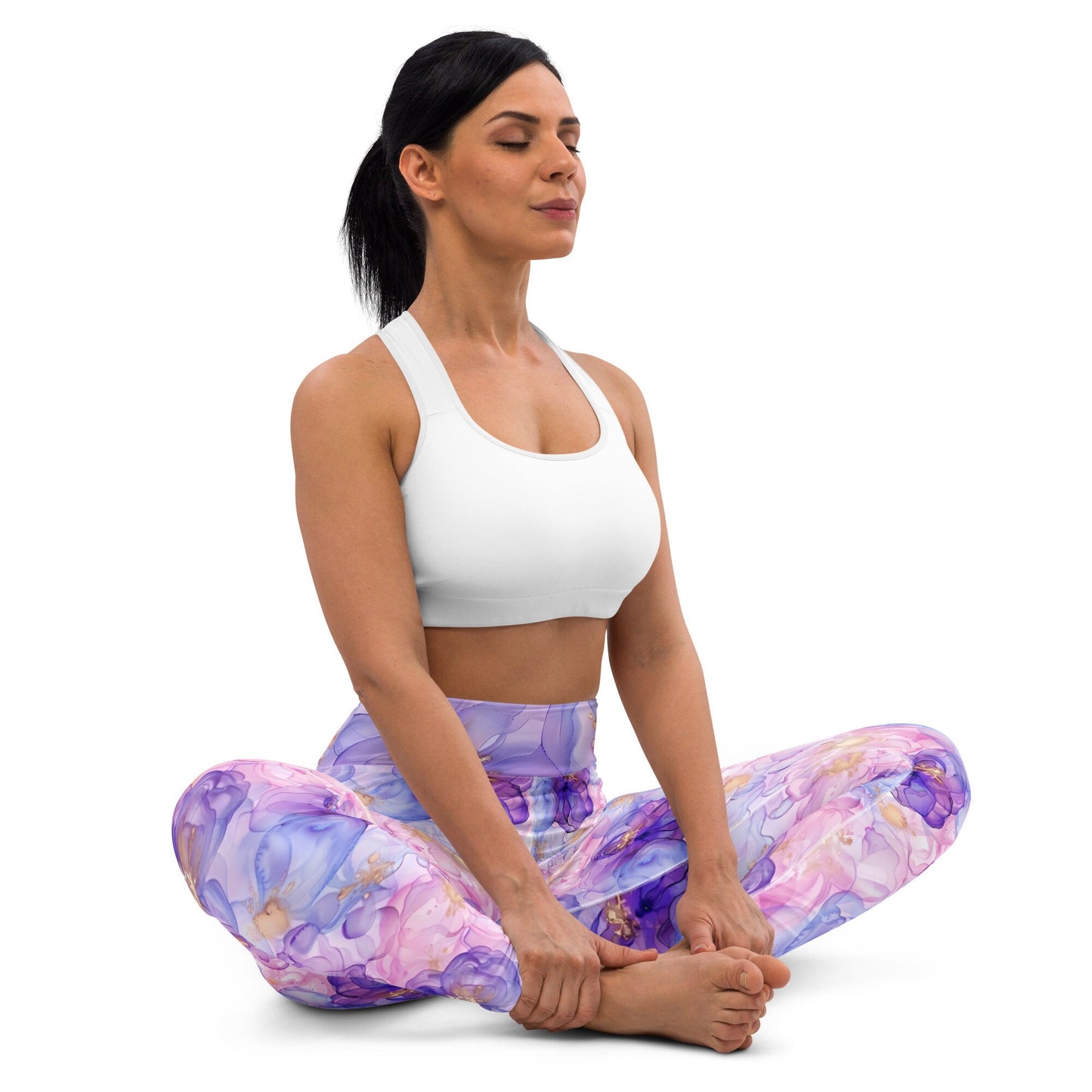 Yoga Leggings - Spring Time Flowers Purple Pink Light Blue