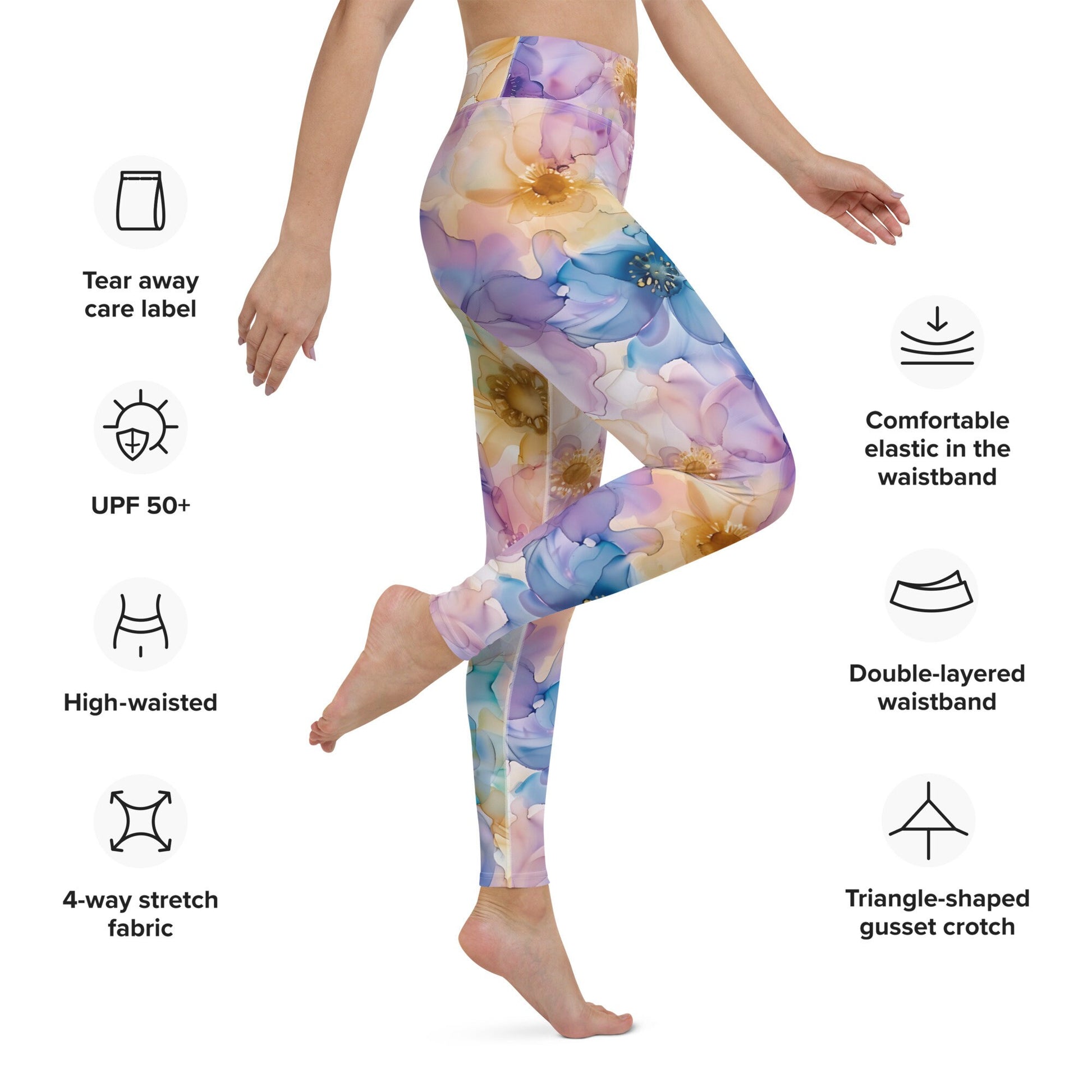 Yoga Leggings - Spring Time 2 - Blue Yellow Purple