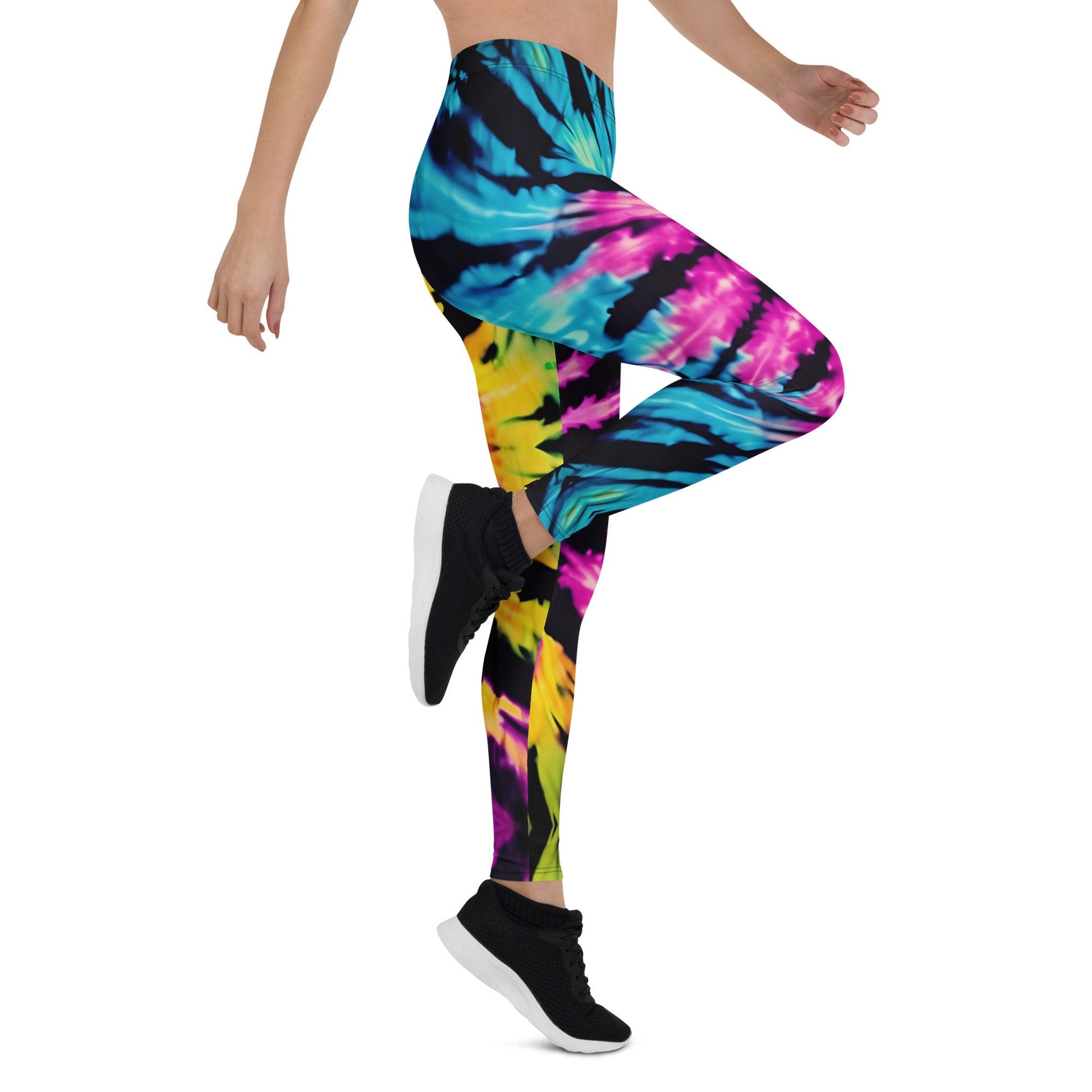 Leggings - Colorful Tie Dye - Black Pink Green Yellow