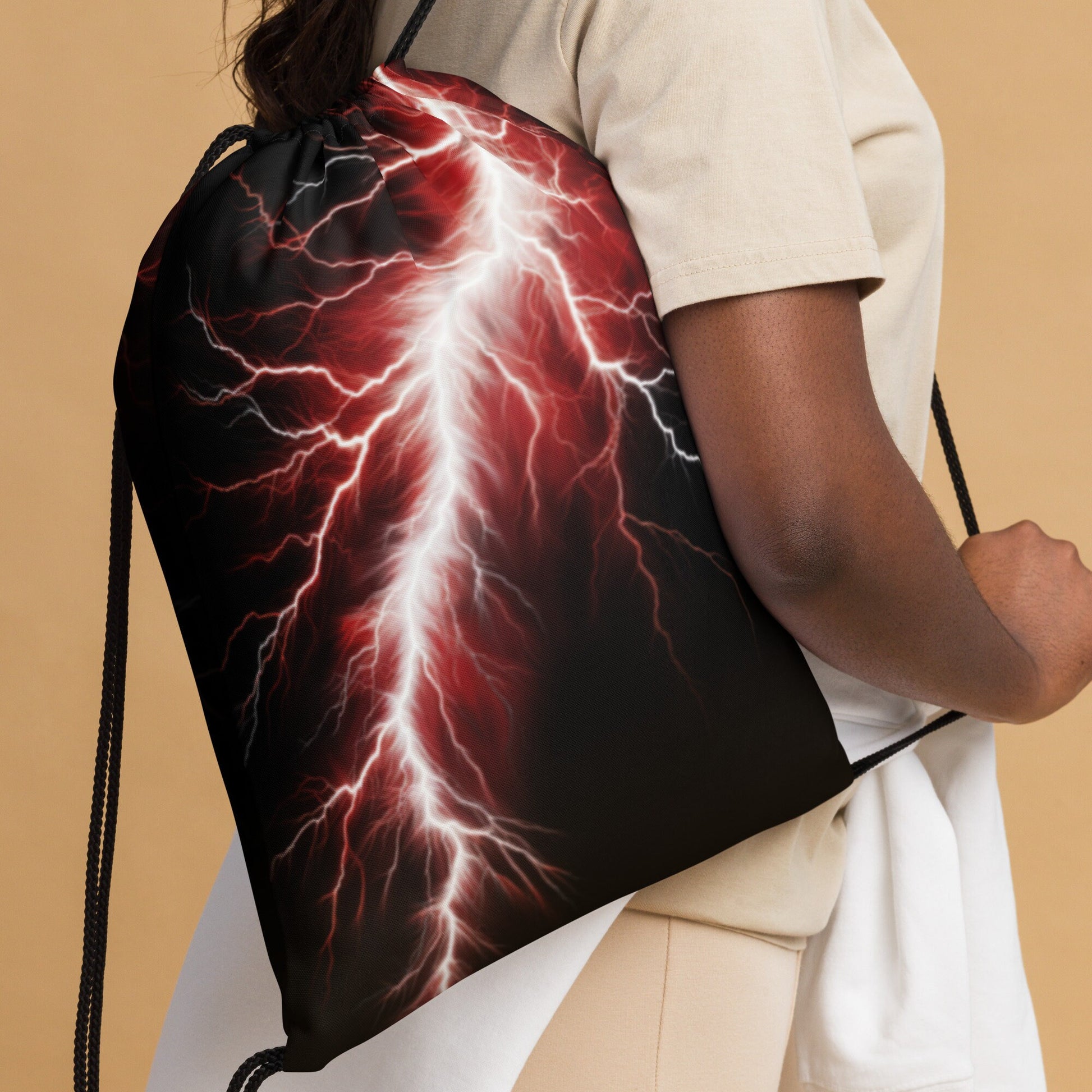 Drawstring bag - Red Lighting Bolt With Black Background