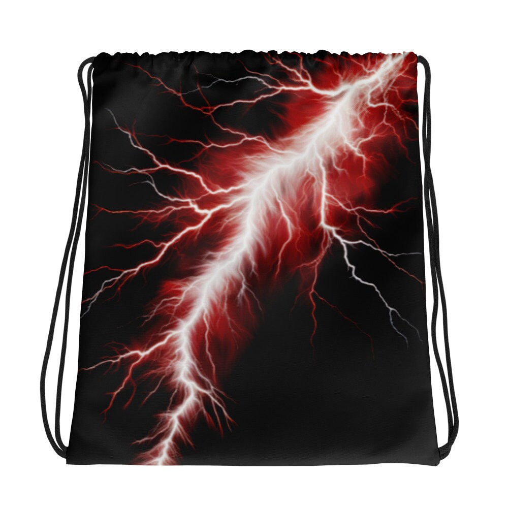 Drawstring bag - Red Lighting Bolt With Black Background