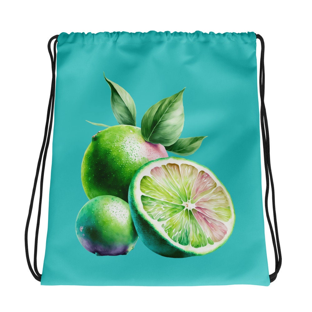 Drawstring bag - Limes with Dark Turquoise Background