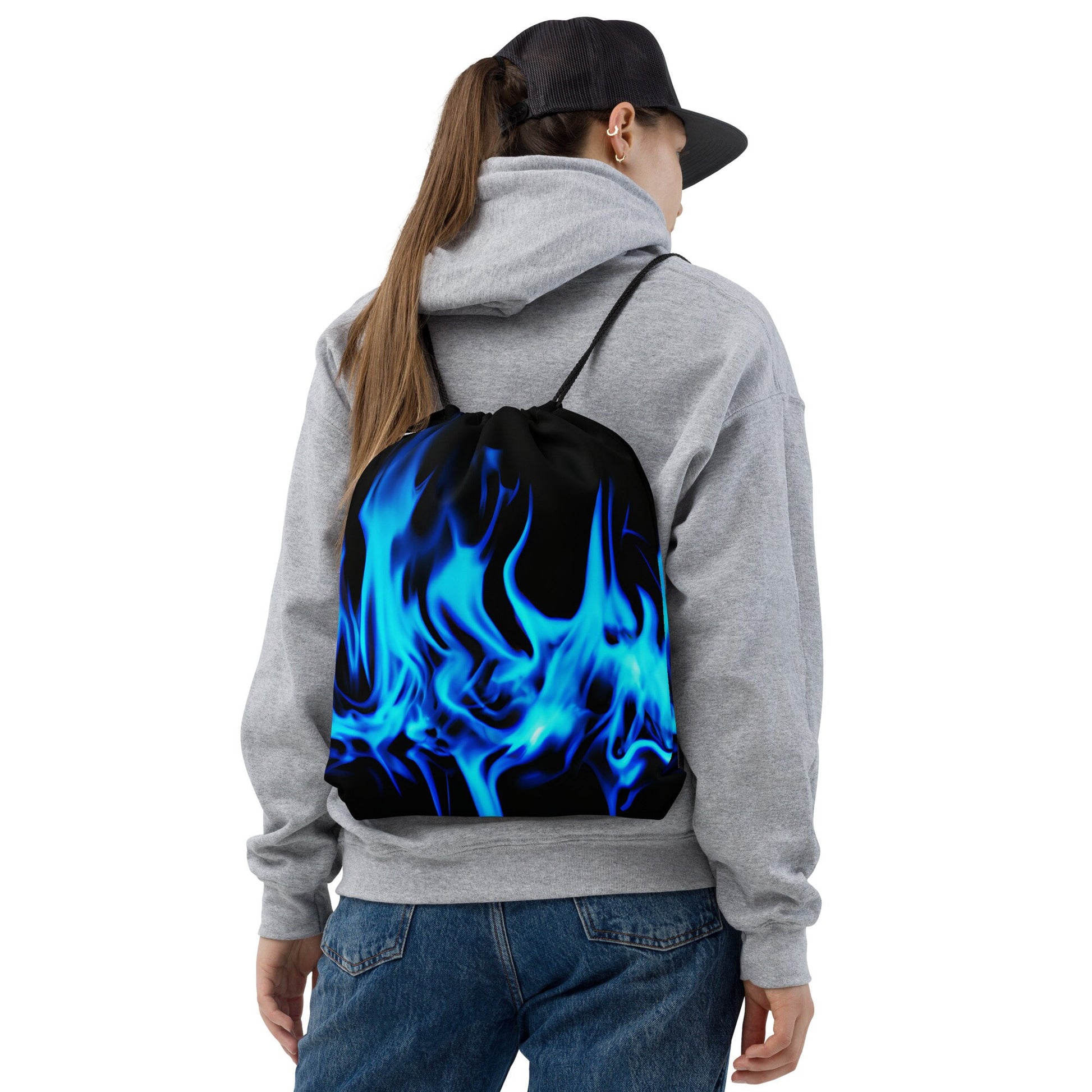 Drawstring bag With Blue Flames