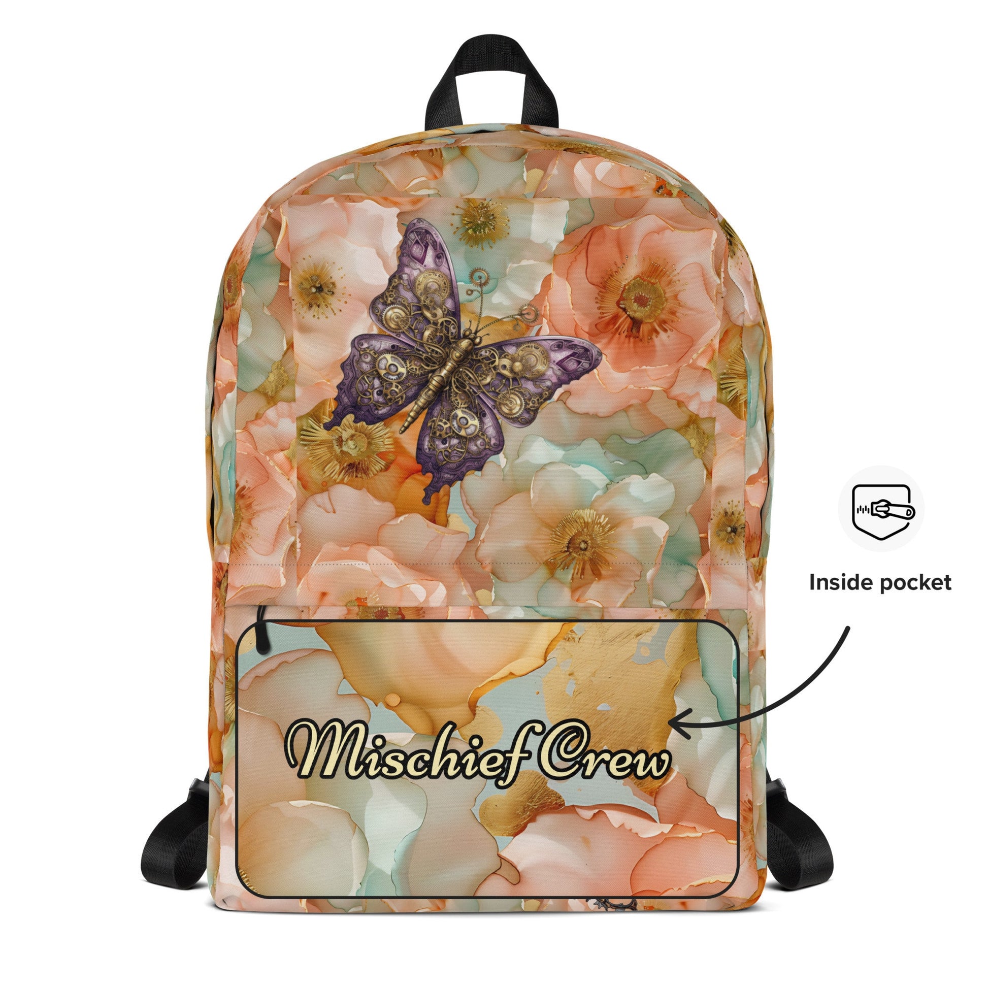 Backpack - Backpack - SteamPunk Butterflies with Apricot Flowers Background