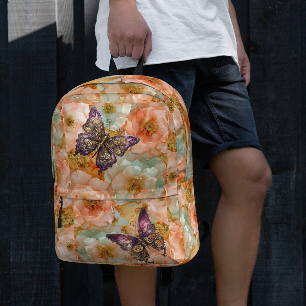 Backpack - Backpack - SteamPunk Butterflies with Apricot Flowers Background