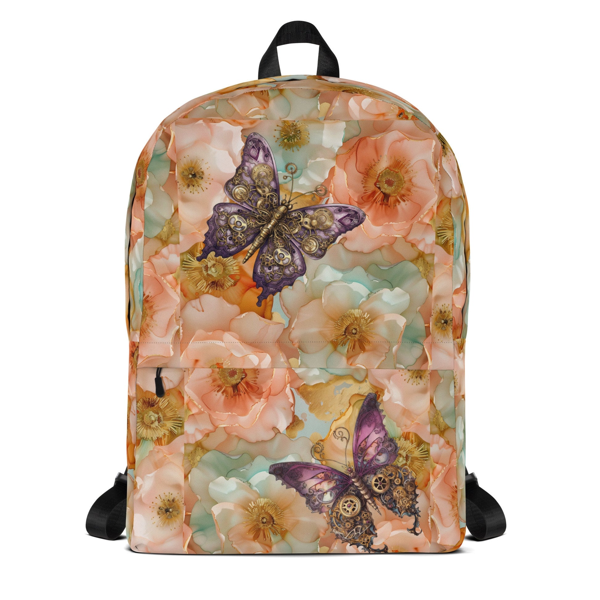 Backpack - Backpack - SteamPunk Butterflies with Apricot Flowers Background