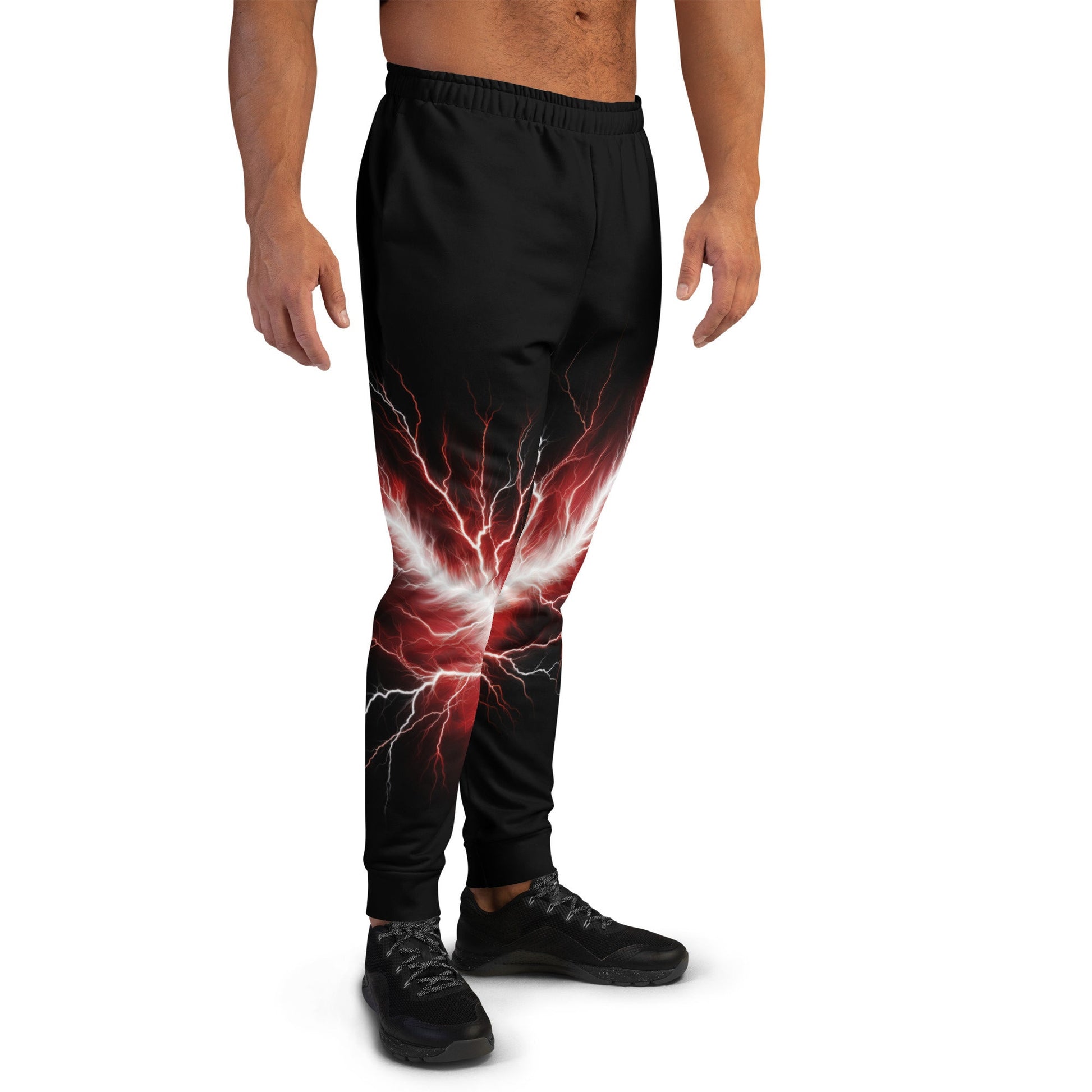 Men&#39;s Joggers - Red and White Lighting Bolt with Black Background