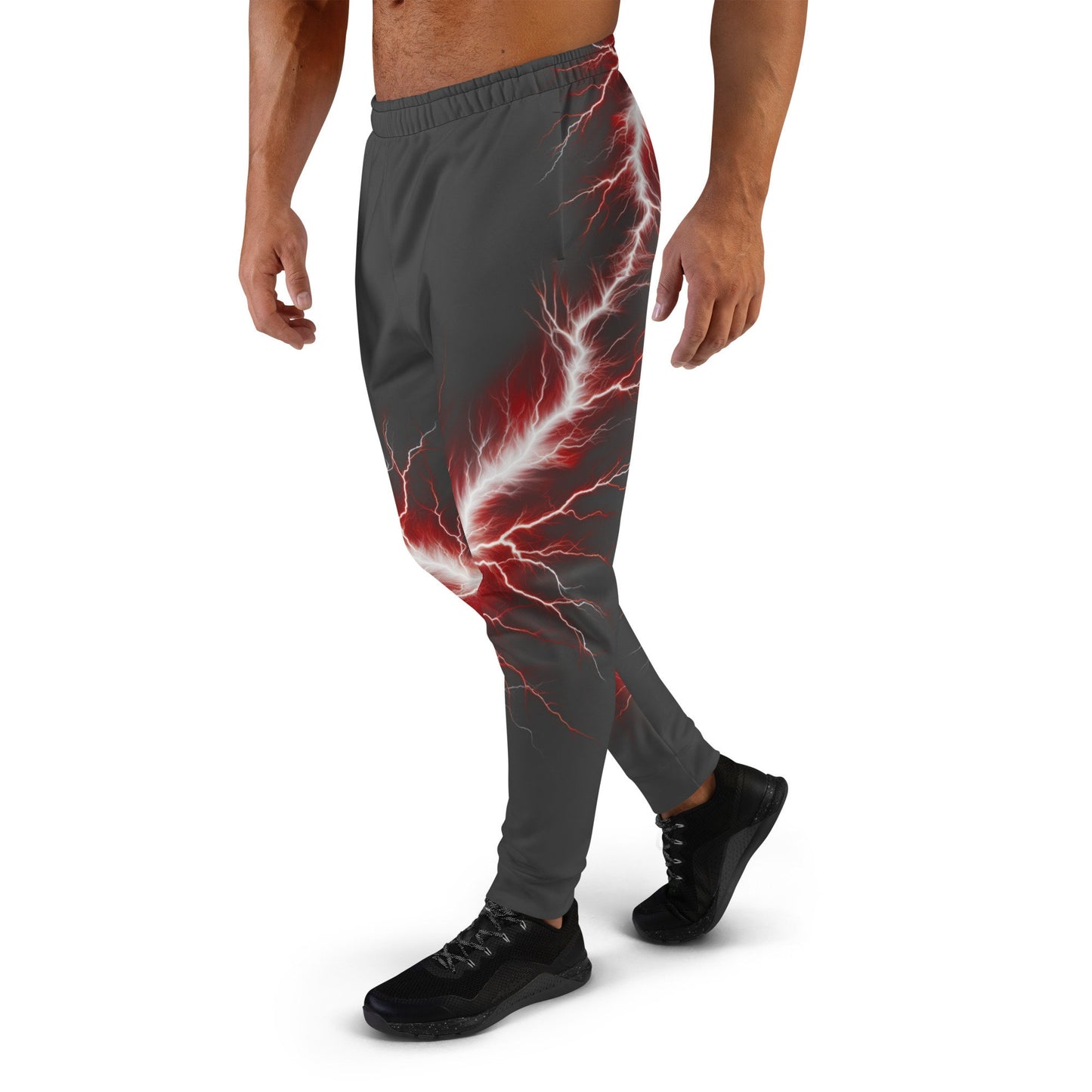 Men&#39;s Joggers - Red and White Lighting Bolt with Eclipse Color (Dark Drey)  Background