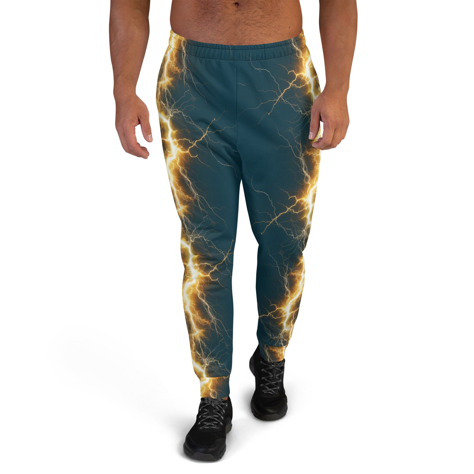 Men&#39;s Joggers - Yellow Lightning Bolt with Blue Whale Background