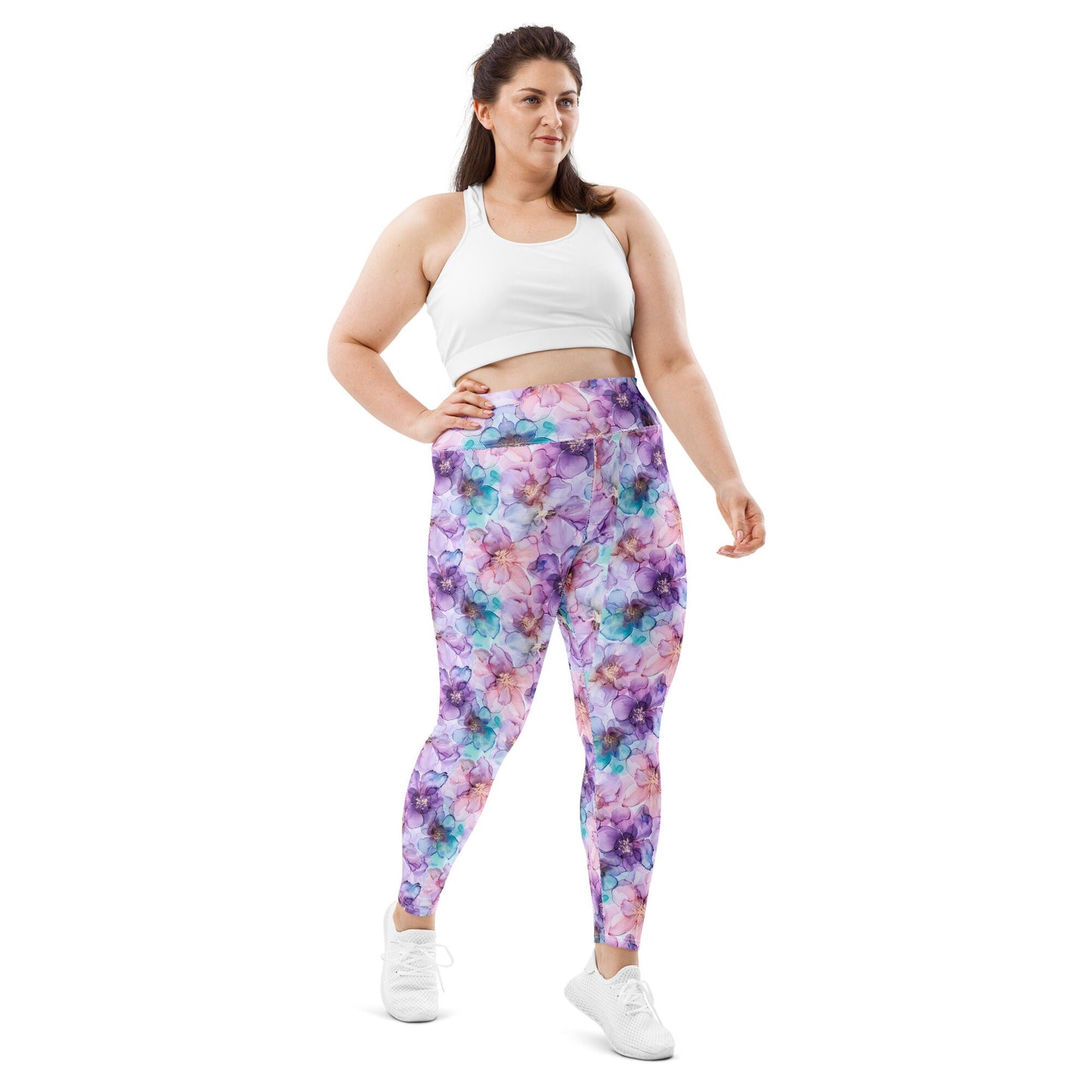 Plus Size Leggings - Spring Time Flowers Purple Teal