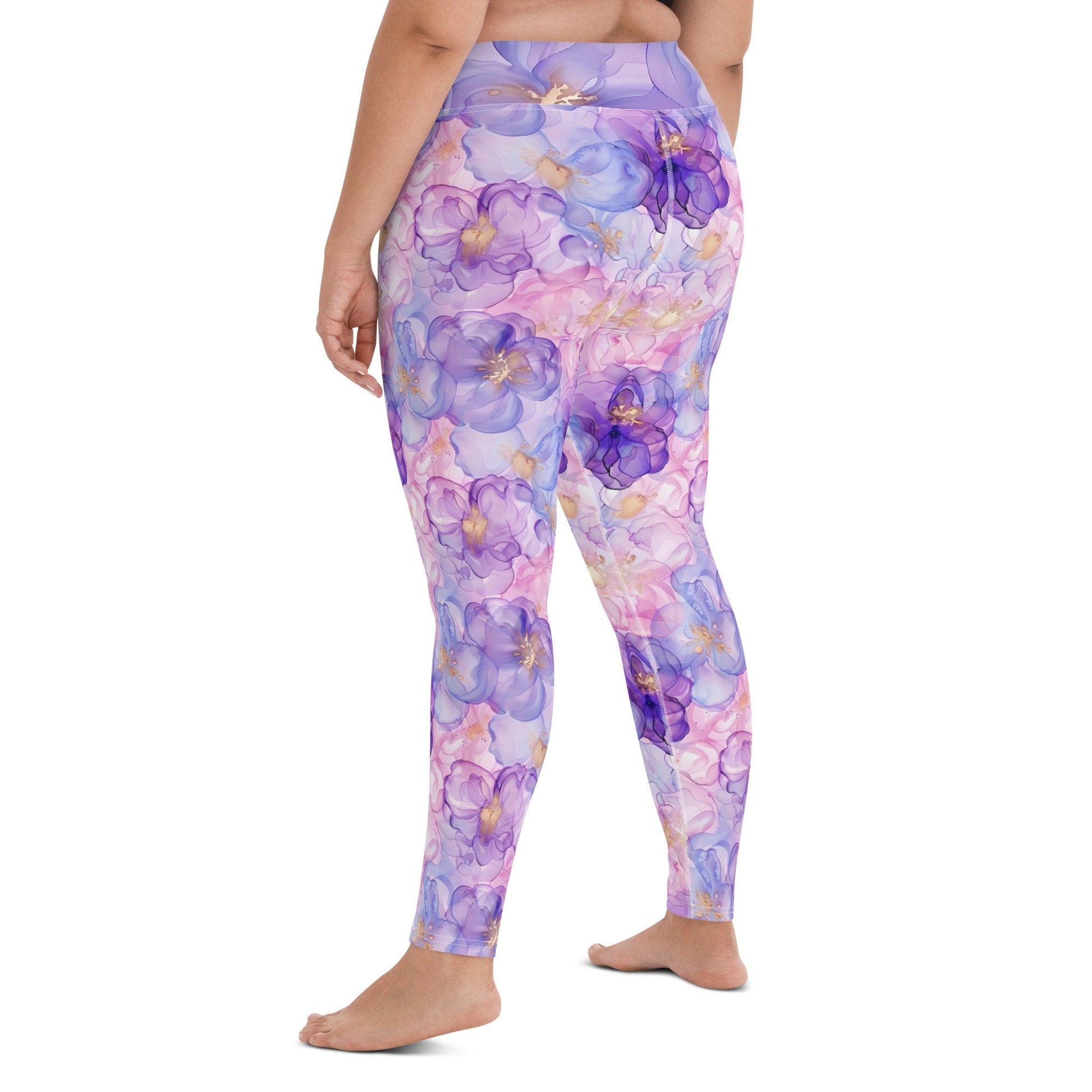 Yoga Leggings - Spring Time Flowers Purple Pink Light Blue