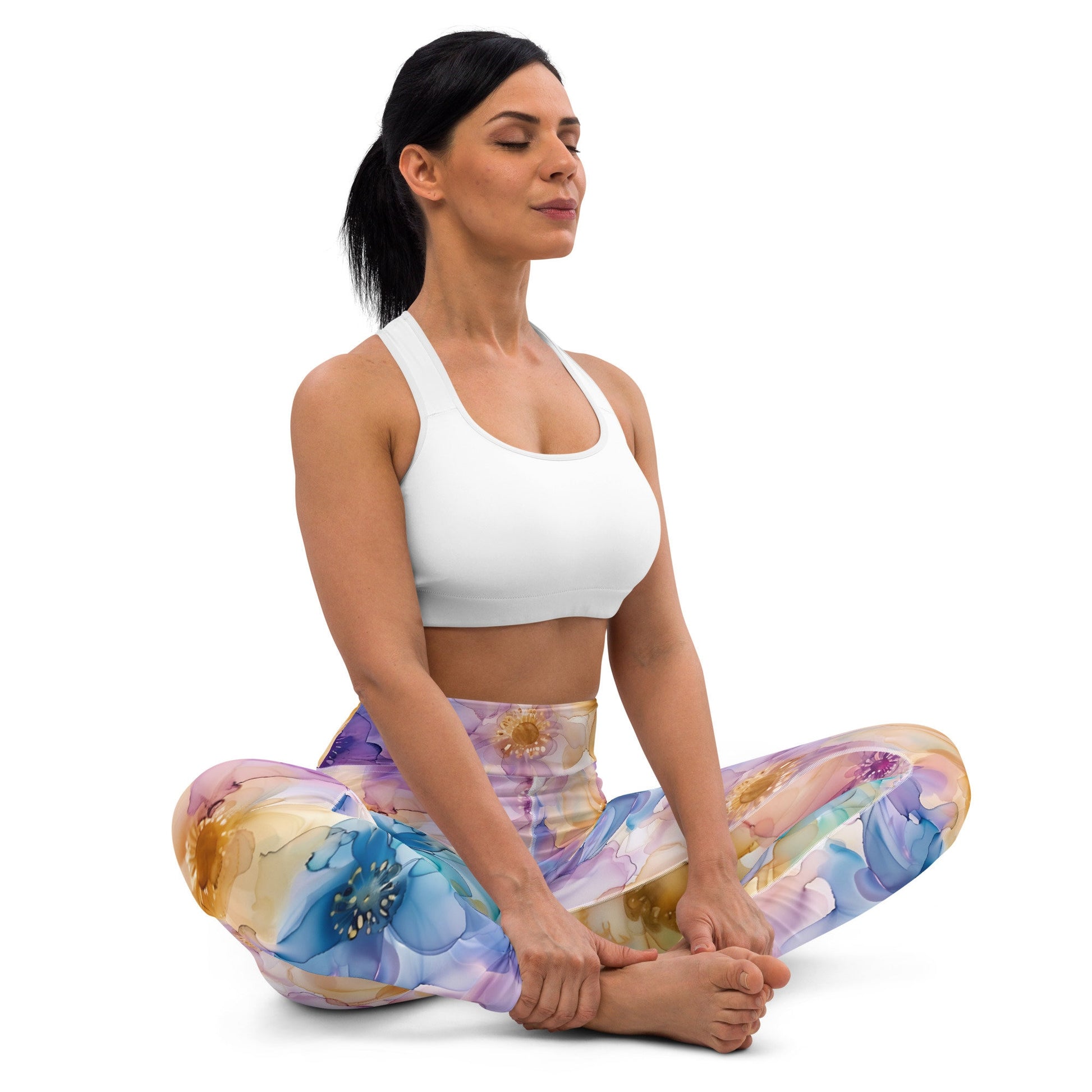 Yoga Leggings - Spring Time 2 - Blue Yellow Purple