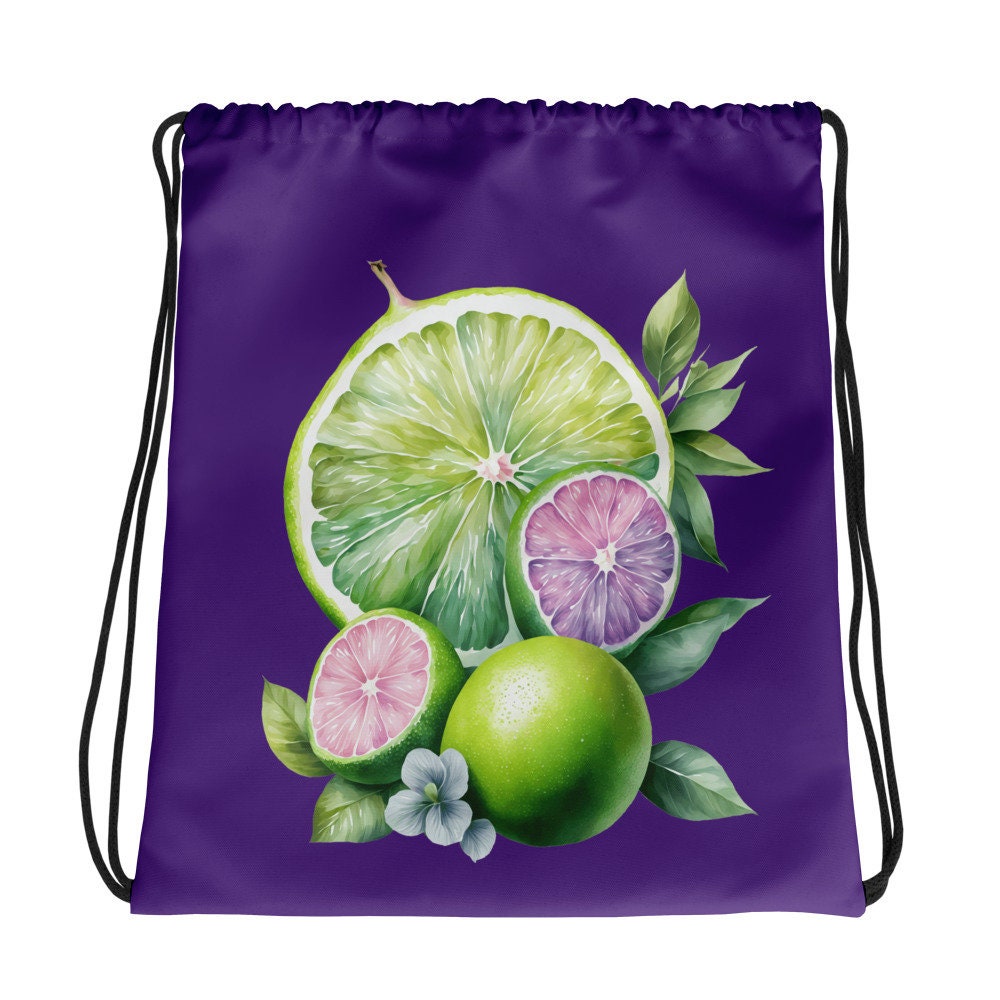 Drawstring bag - Lime Time with Indigo background