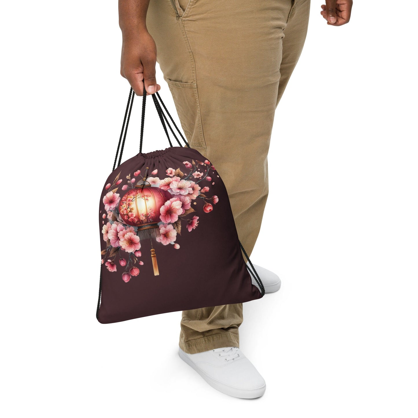 Drawstring bag - Japanese lantern with cherry blossom