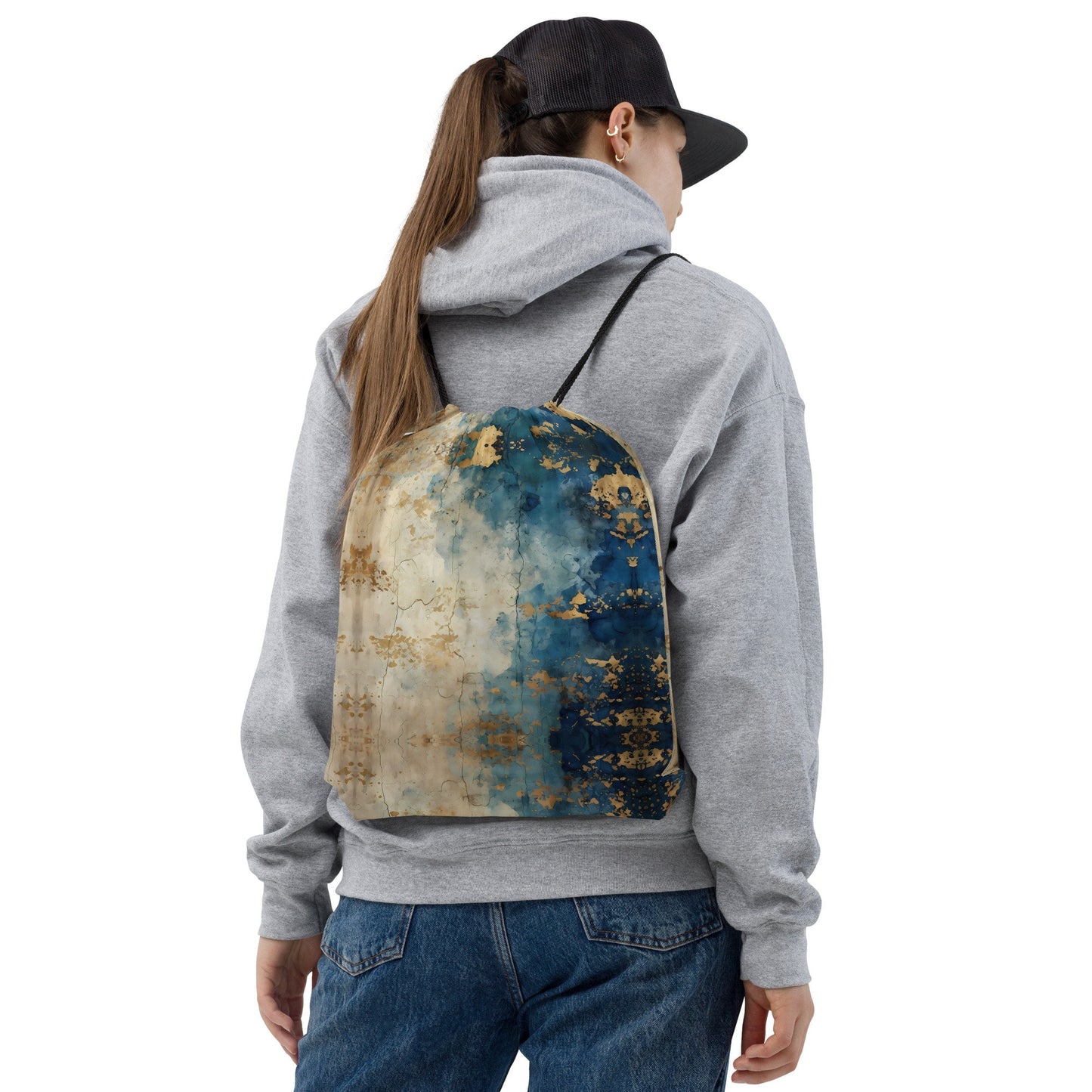 Drawstring bag - Blue and Gold Grunge