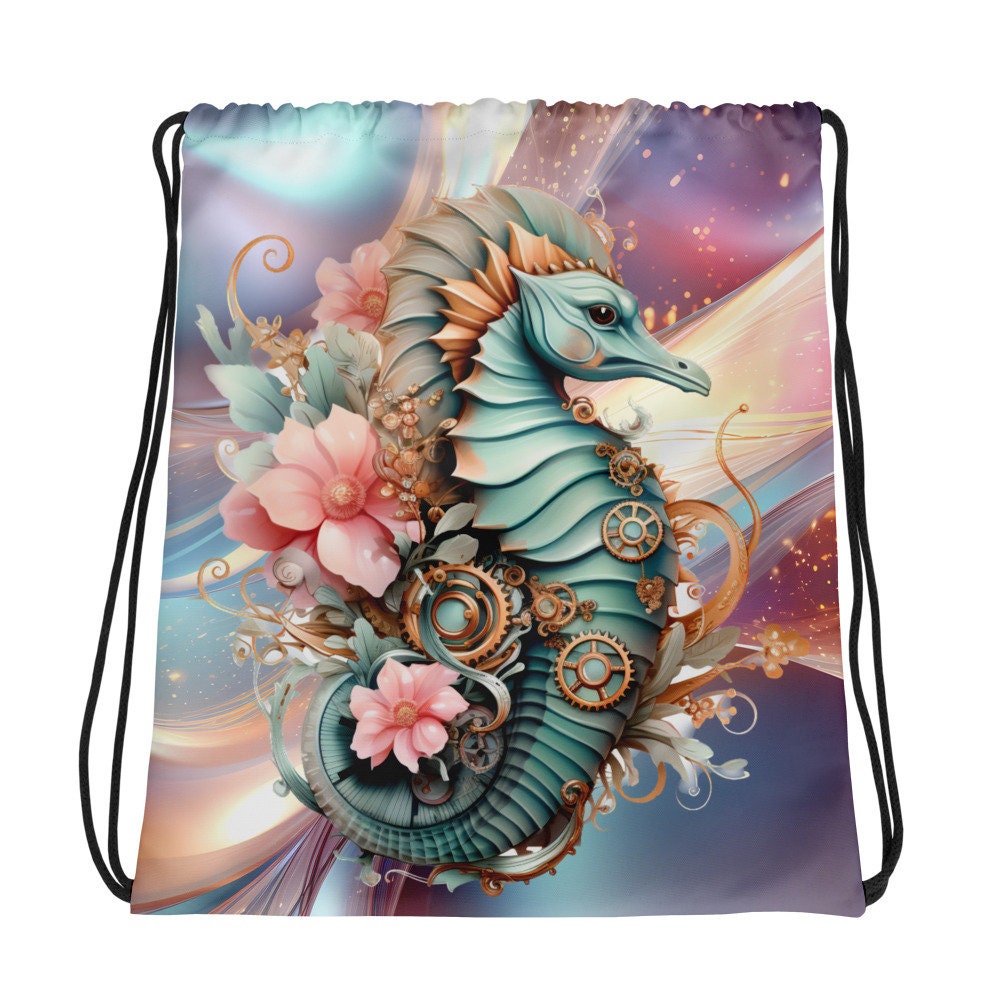 Drawstring bag - Shine and Shimmer Steampunk Seahorse