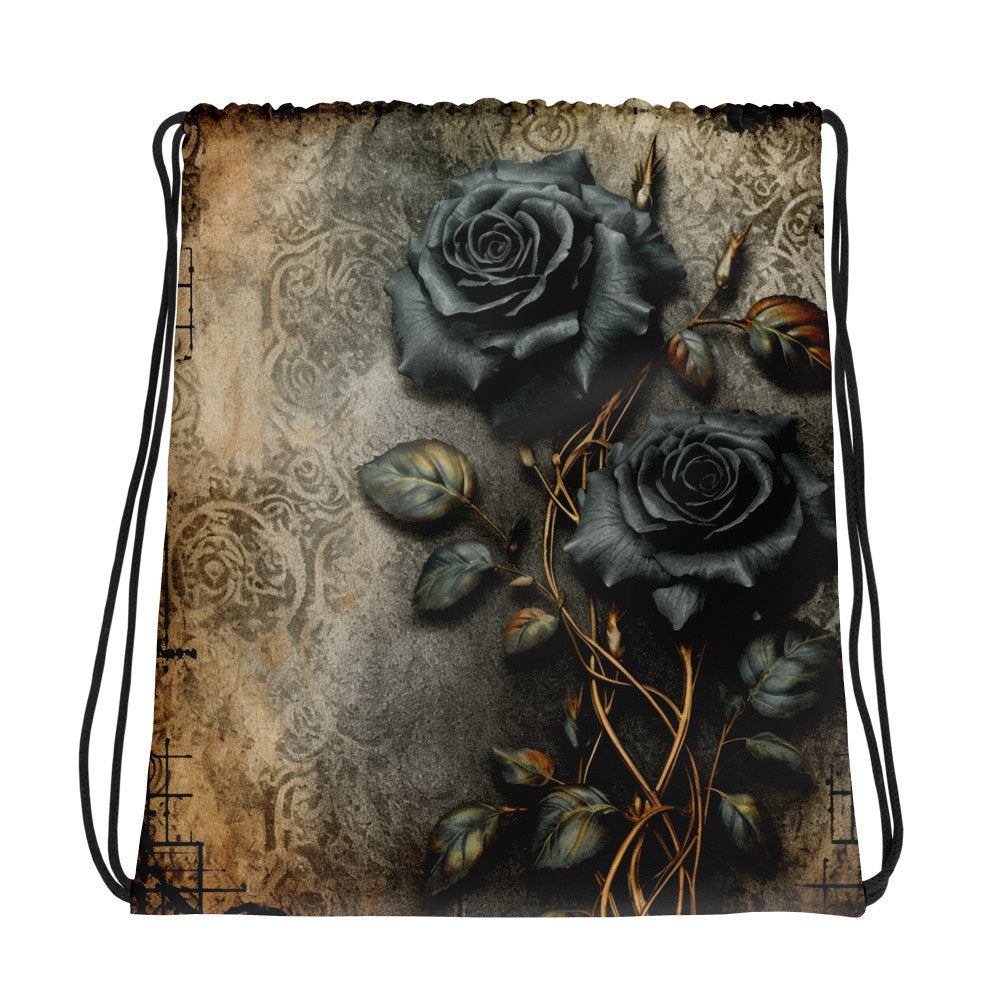 Drawstring bag - Gothic Black Rose