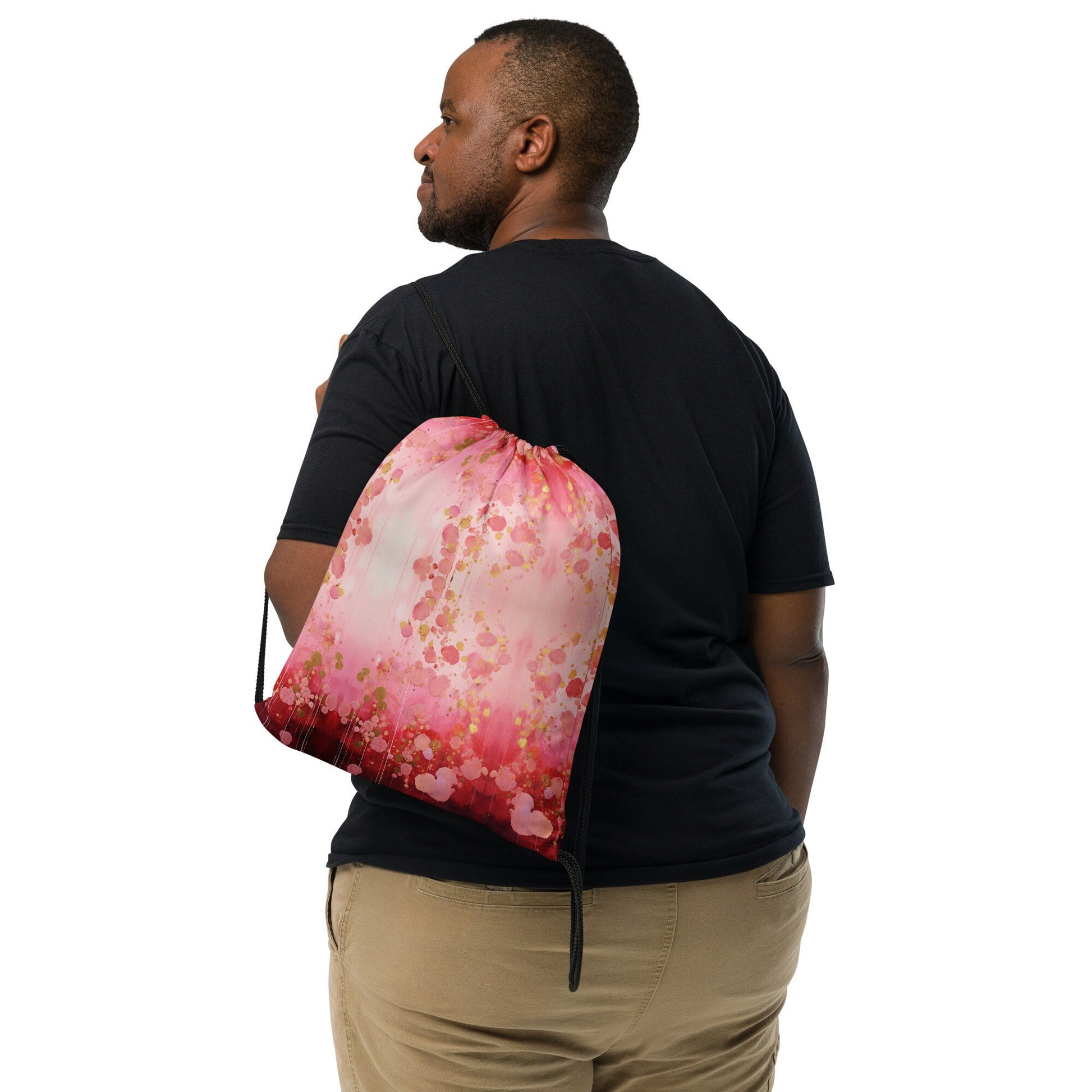 Drawstring bag - Red Pink and Gold Pattern