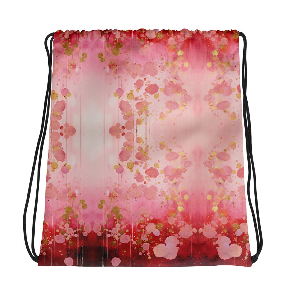 Drawstring bag - Red Pink and Gold Pattern