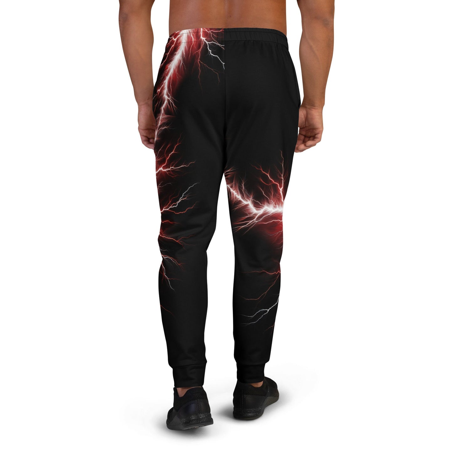 Men&#39;s Joggers - Red and White Lighting Bolt with Black Background