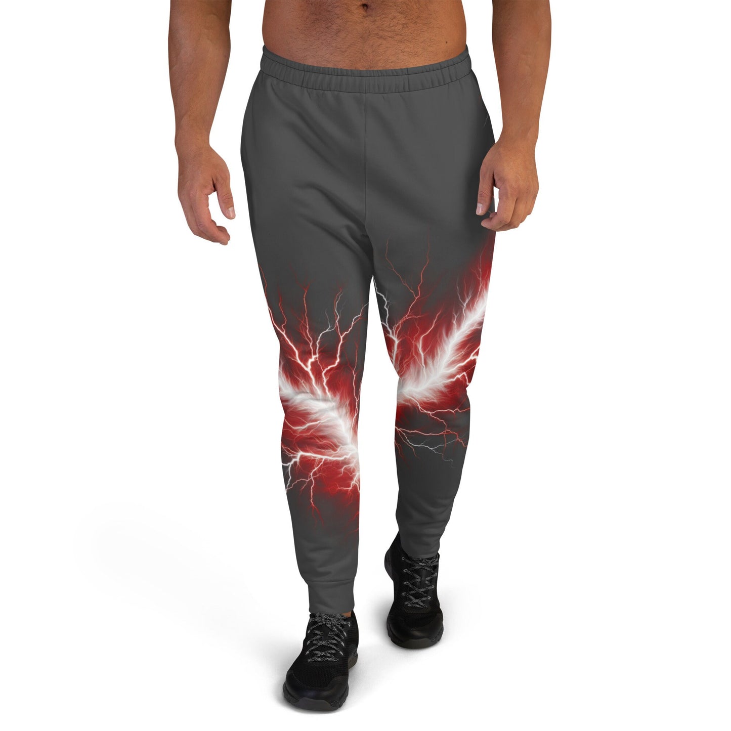 Men&#39;s Joggers - Red and White Lighting Bolt with Eclipse Color (Dark Drey)  Background