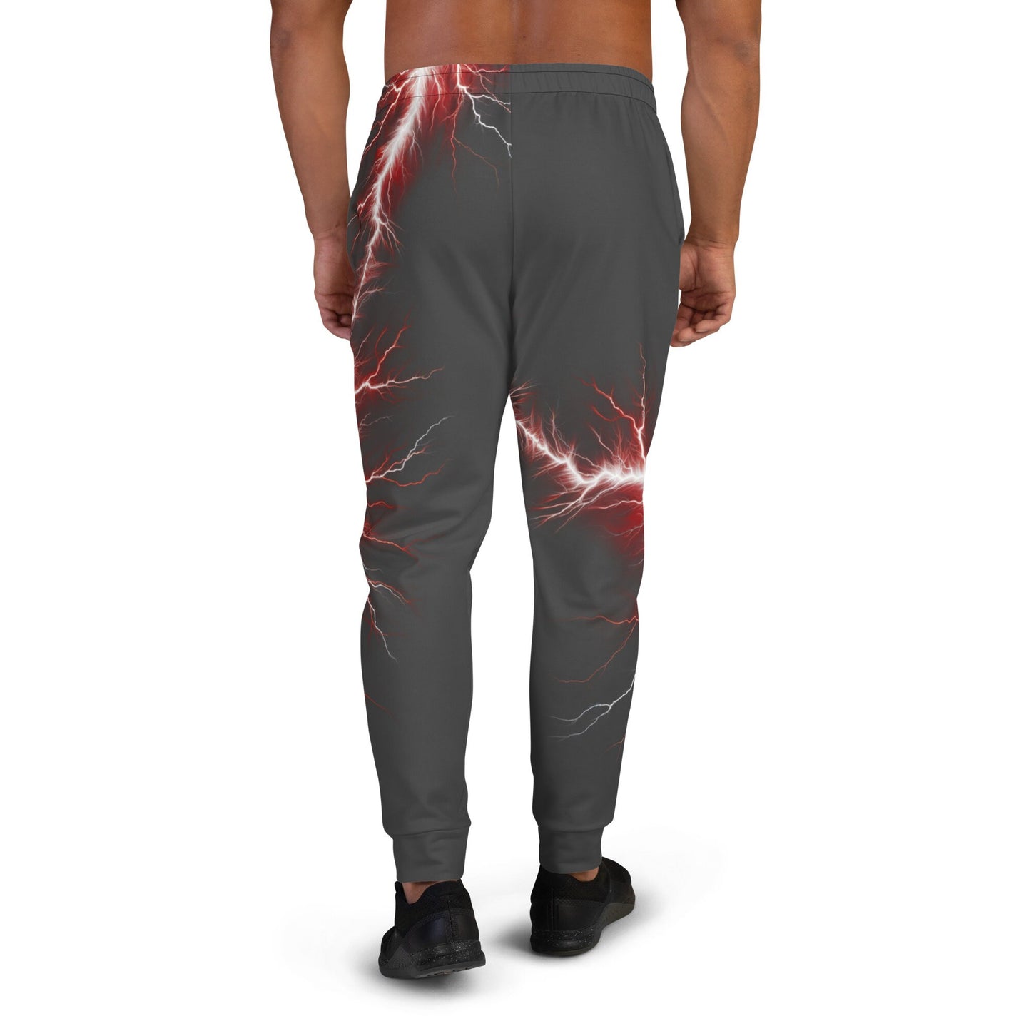 Men&#39;s Joggers - Red and White Lighting Bolt with Eclipse Color (Dark Drey)  Background