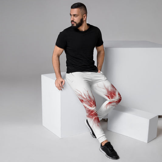 Men&#39;s Joggers - Red and White Lighting Bolt with White Background