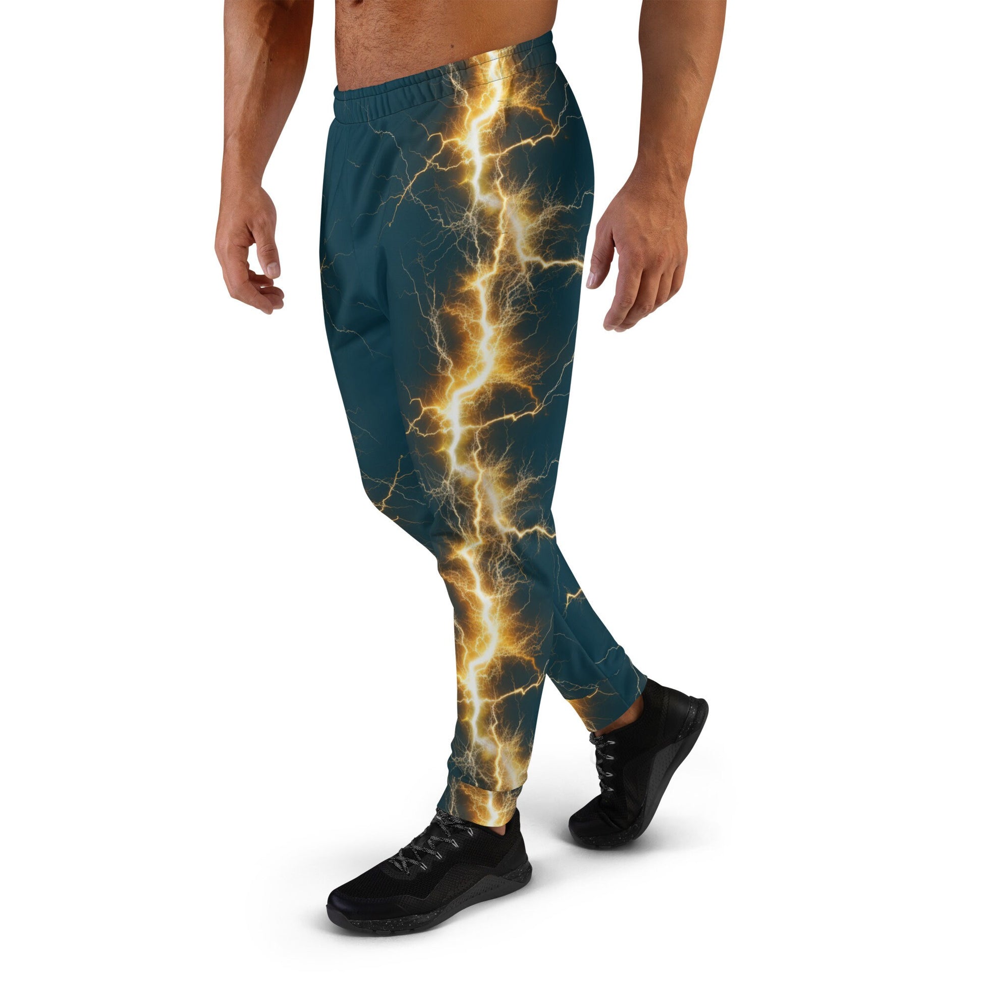 Men&#39;s Joggers - Yellow Lightning Bolt with Blue Whale Background