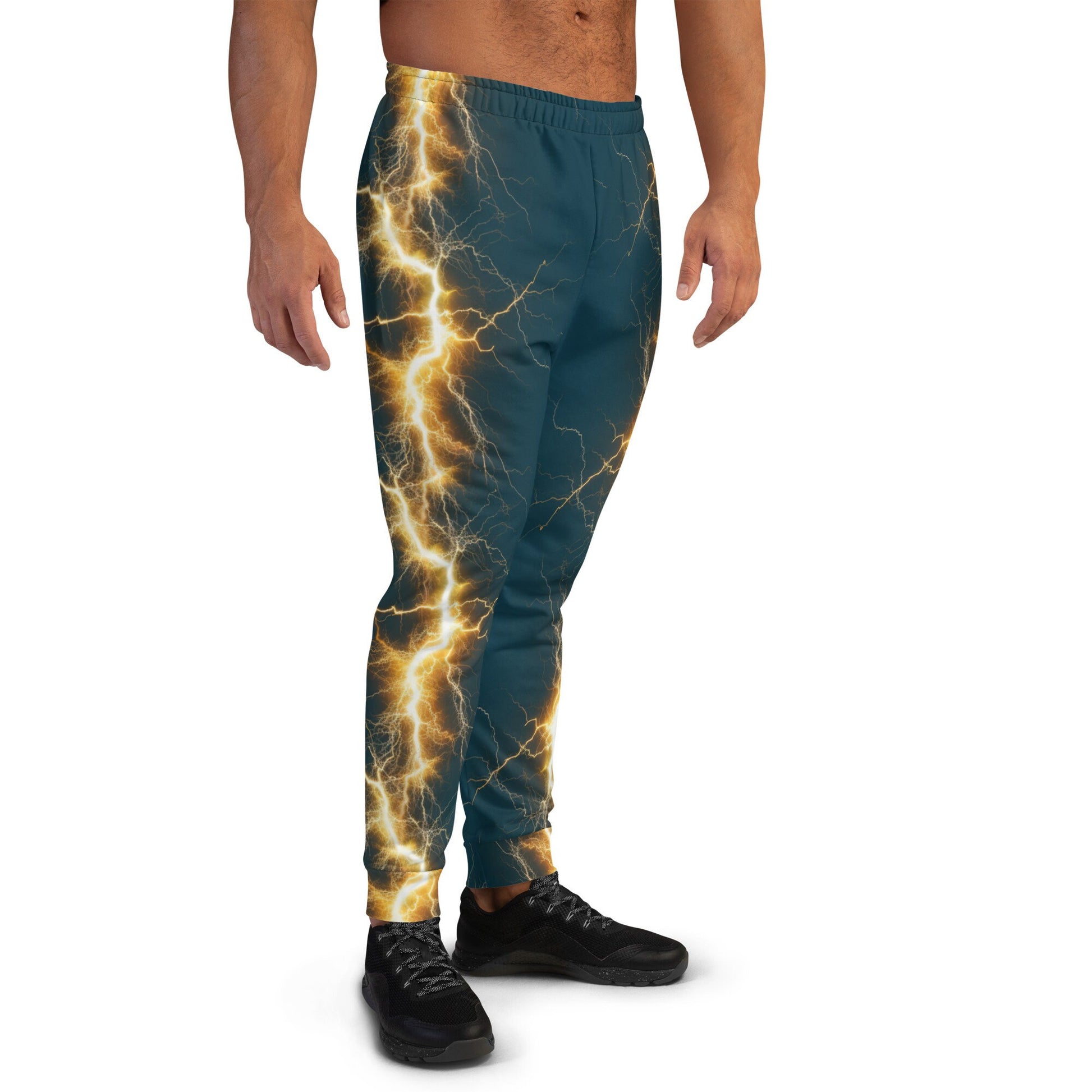 Men&#39;s Joggers - Yellow Lightning Bolt with Blue Whale Background