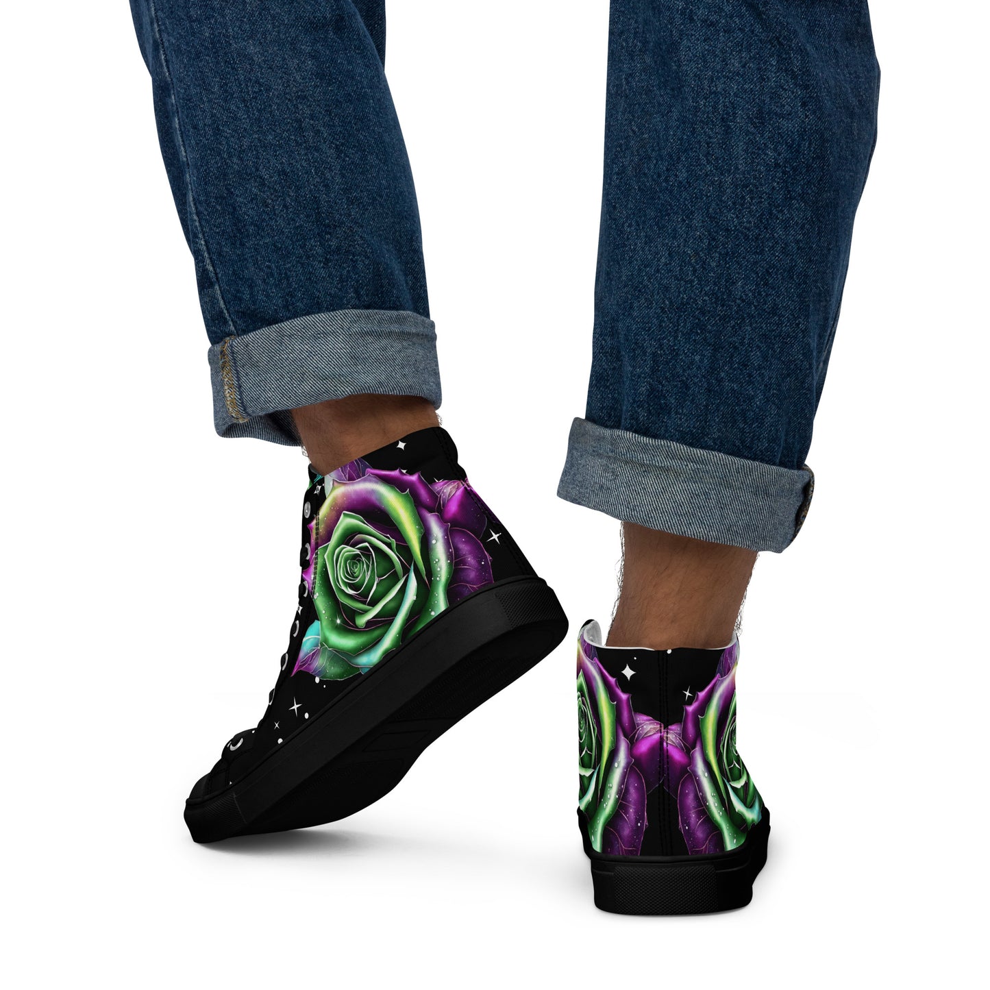 Men’s high top canvas shoes - Rose on a Starry Night Sky