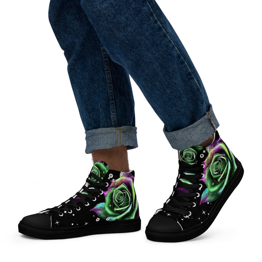 Men’s high top canvas shoes - Rose on a Starry Night Sky