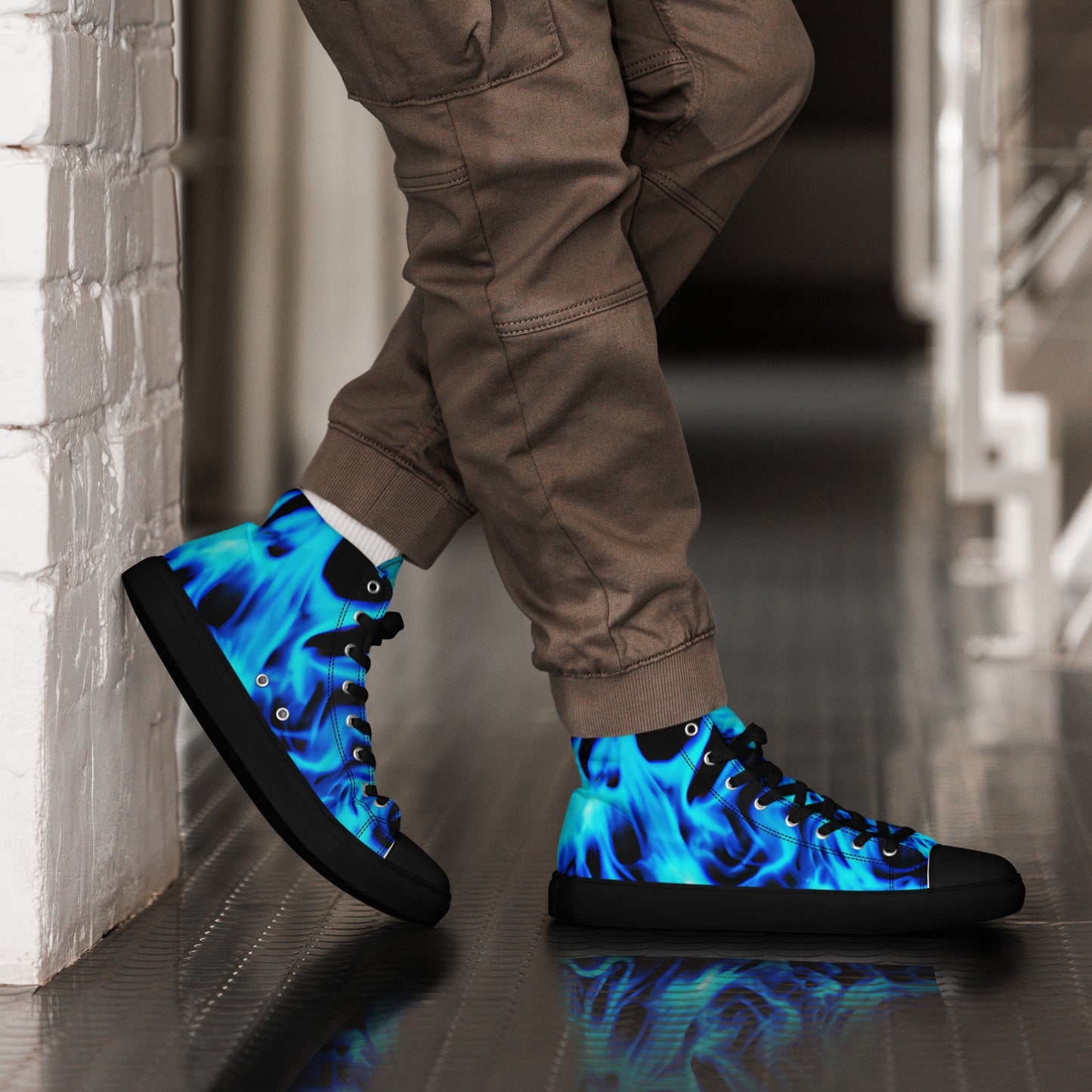 Men’s high top canvas shoes - Blue Flames