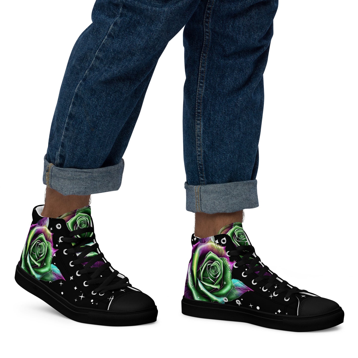 Men’s high top canvas shoes - Rose on a Starry Night Sky