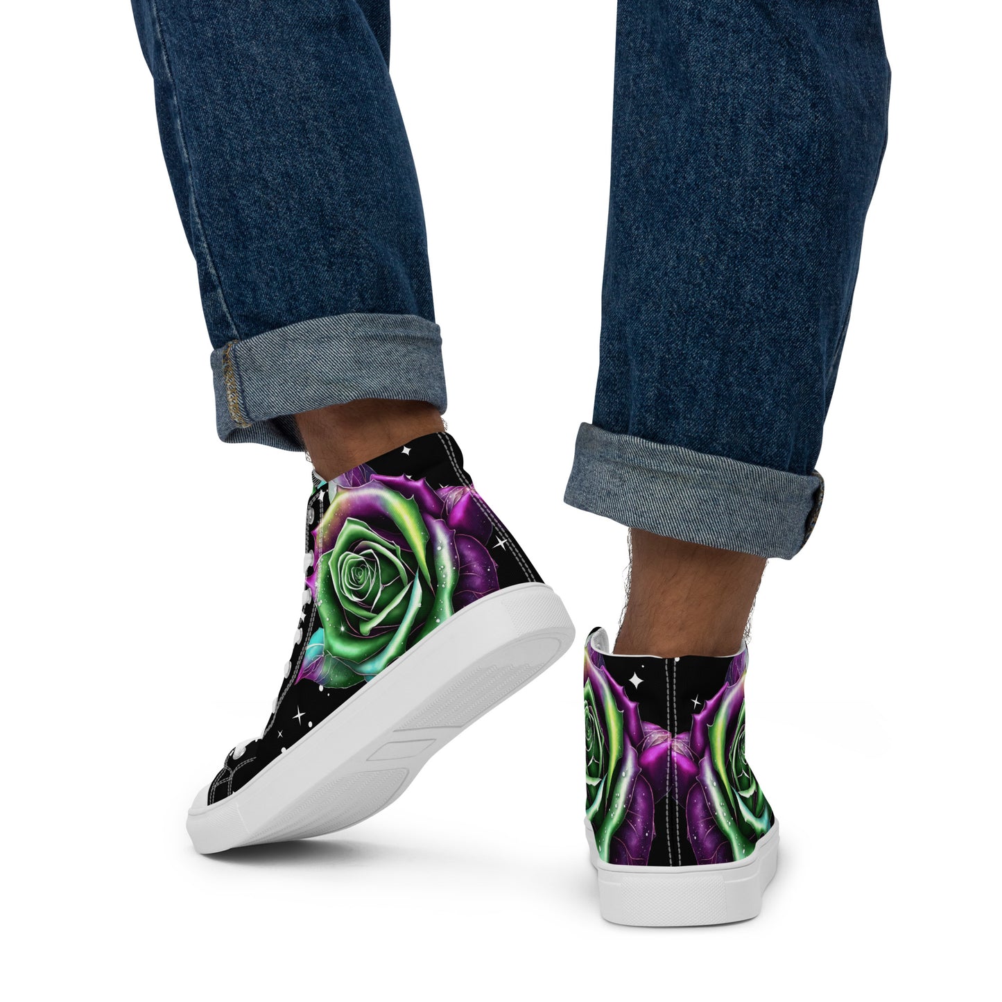 Men’s high top canvas shoes - Rose on a Starry Night Sky