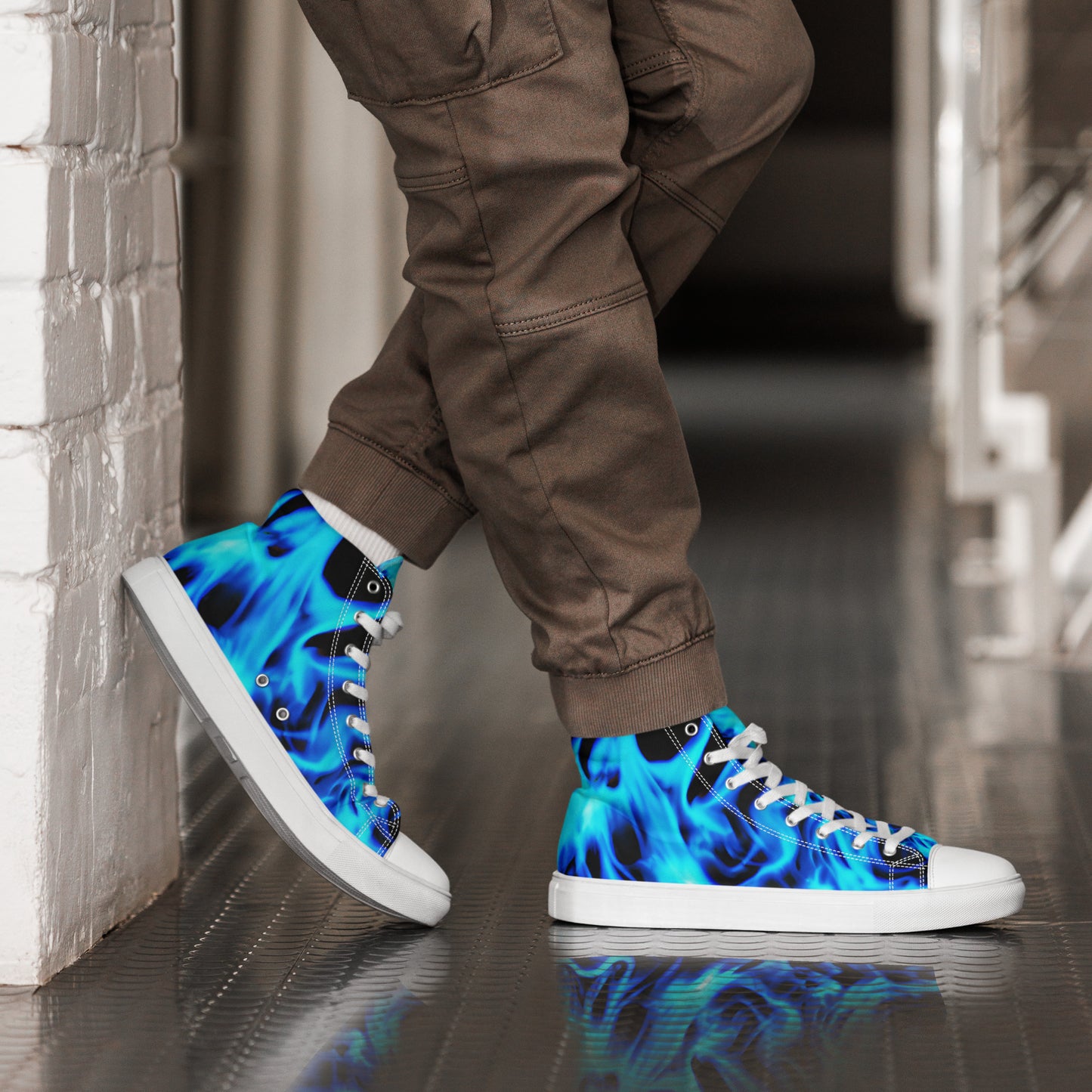 Men’s high top canvas shoes - Blue Flames