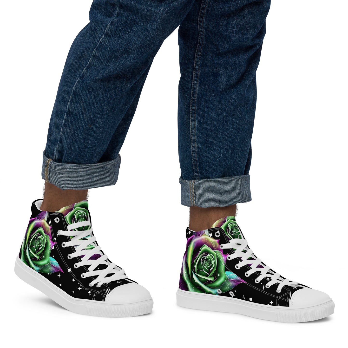 Men’s high top canvas shoes - Rose on a Starry Night Sky