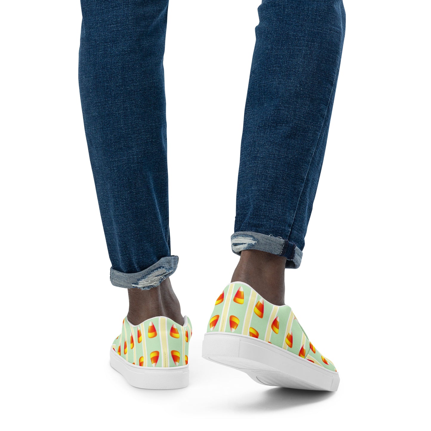 Candy Corn Slip-On Shoes for Men - Yellow & Green Striped Design