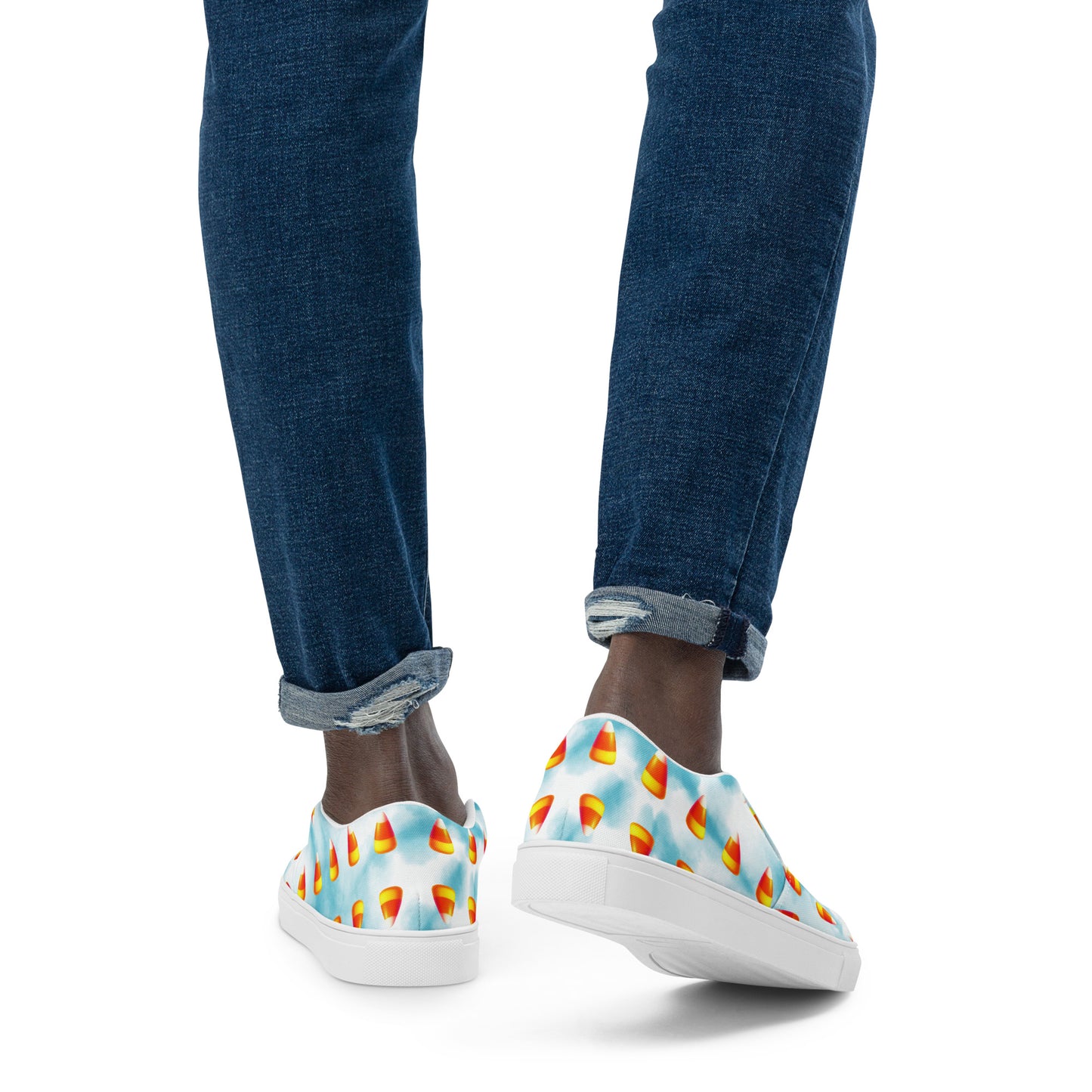 Men’s Candy Corn Slip-Ons: Blue & White Cotton Candy Style