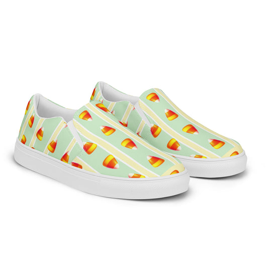 Candy Corn Slip-On Shoes for Men - Yellow & Green Striped Design