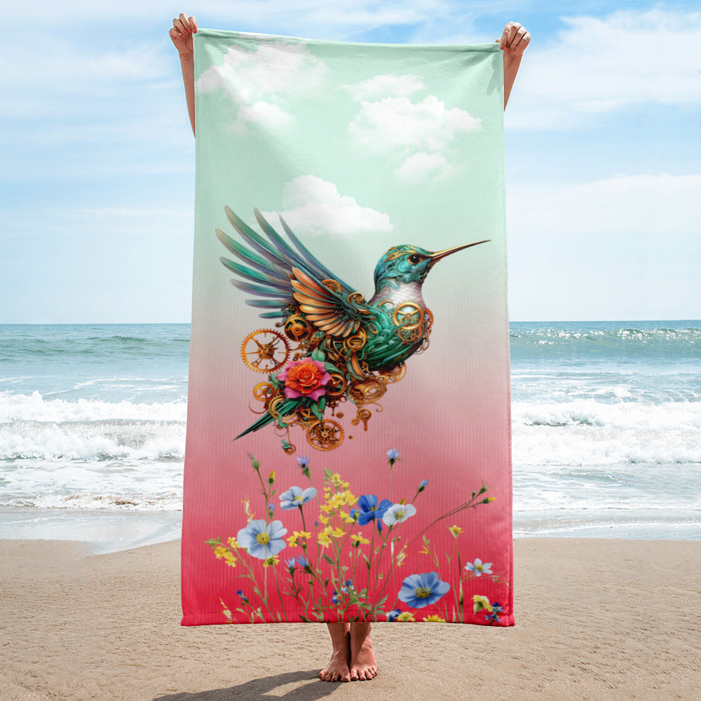 Beach Towel - Steampunk Hummingbird