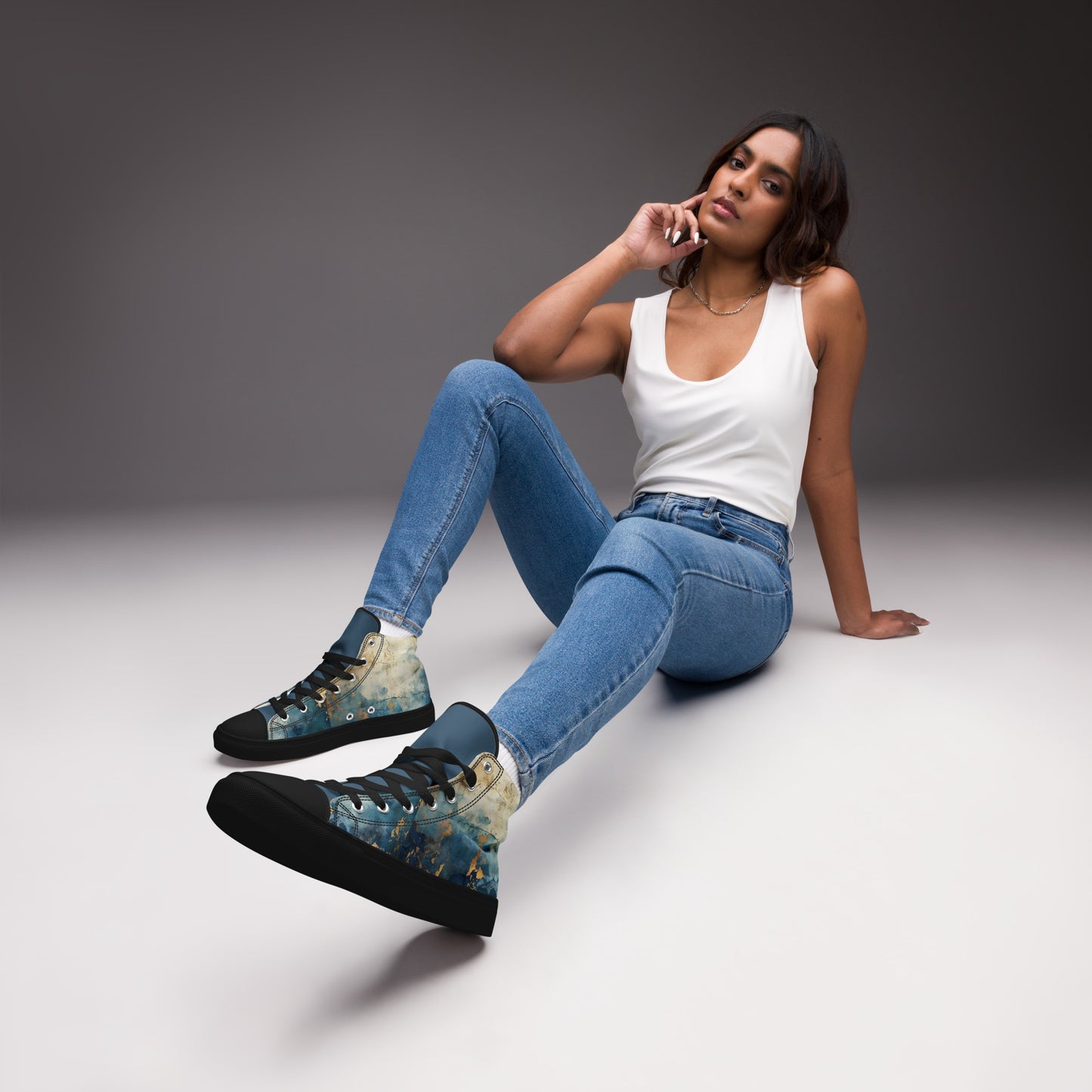 Women’s high top canvas shoes - Blue Gold Grunge