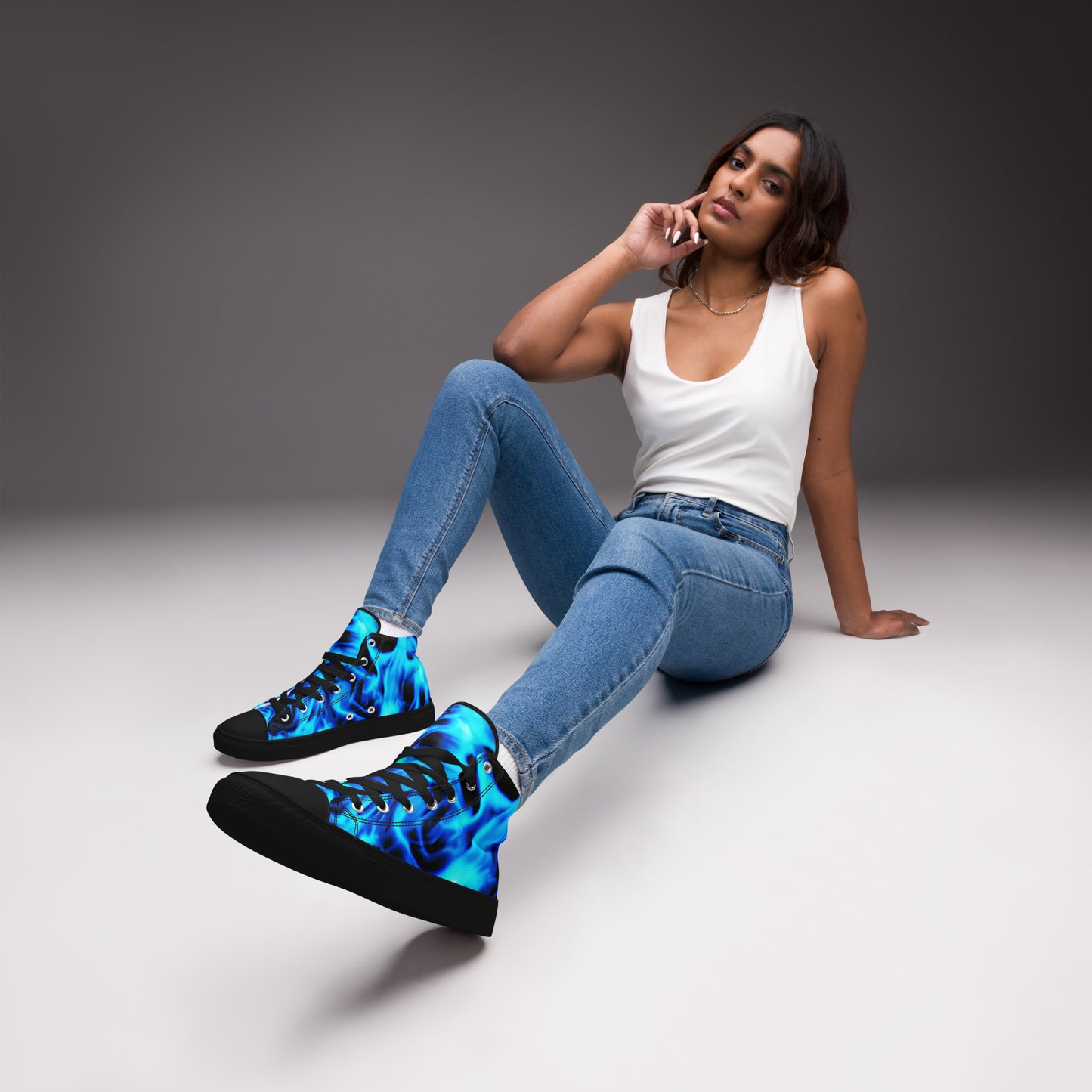 Women’s high top canvas shoes - Blue Flames