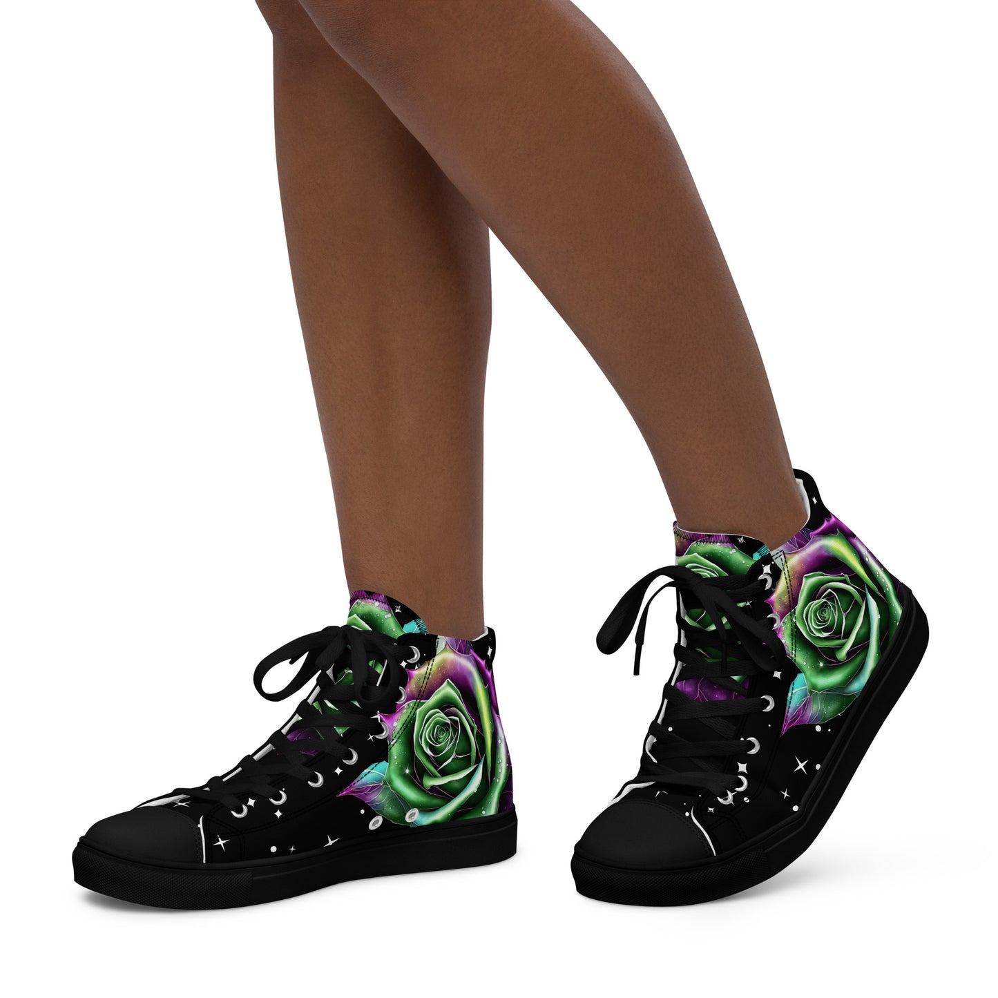 Women’s high top canvas shoes - Rose on a Starry Night Sky