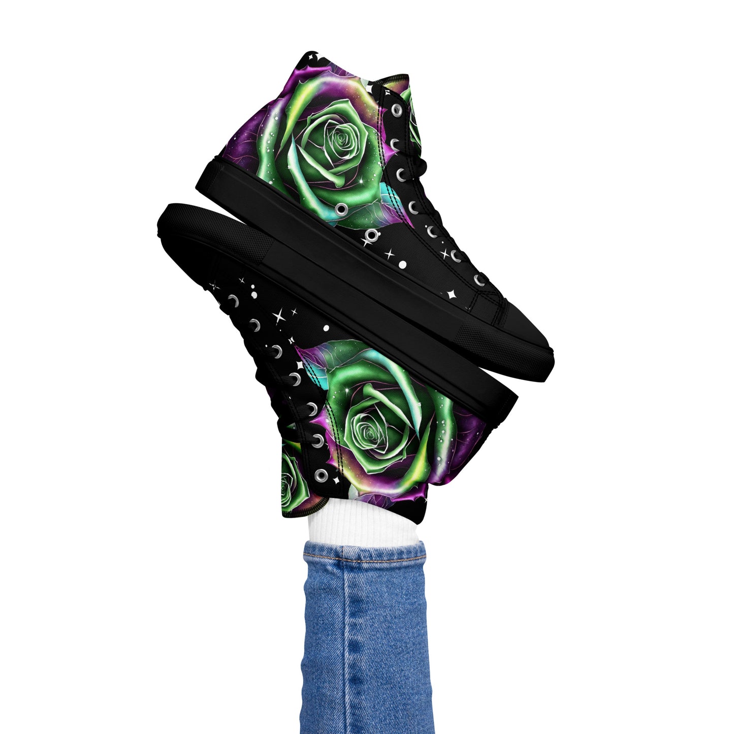 Women’s high top canvas shoes - Rose on a Starry Night Sky