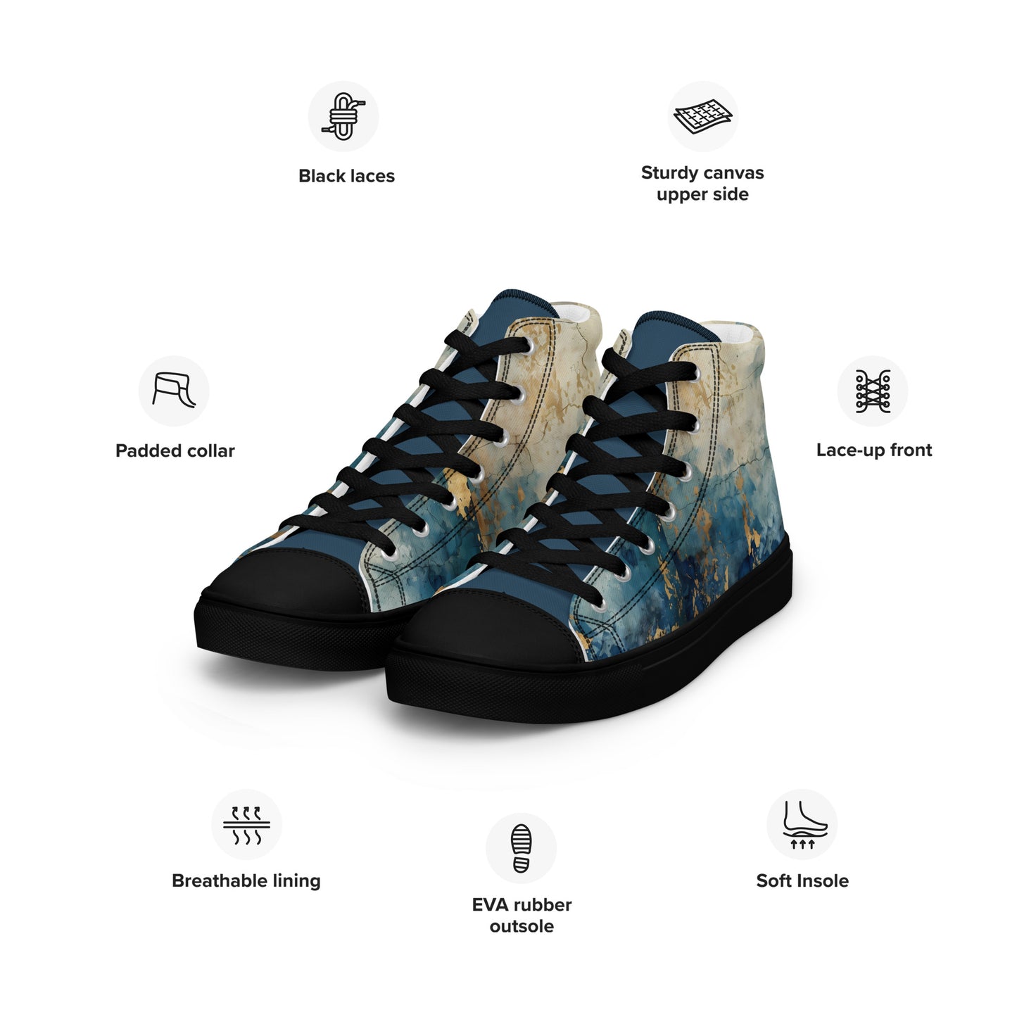 Women’s high top canvas shoes - Blue Gold Grunge